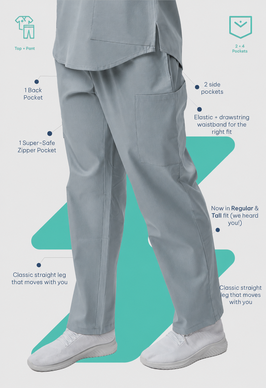 Modern V-Neck Top | Straight Pant 6 Pocket Women's Cotton ScrubSet#Color_Slate Grey