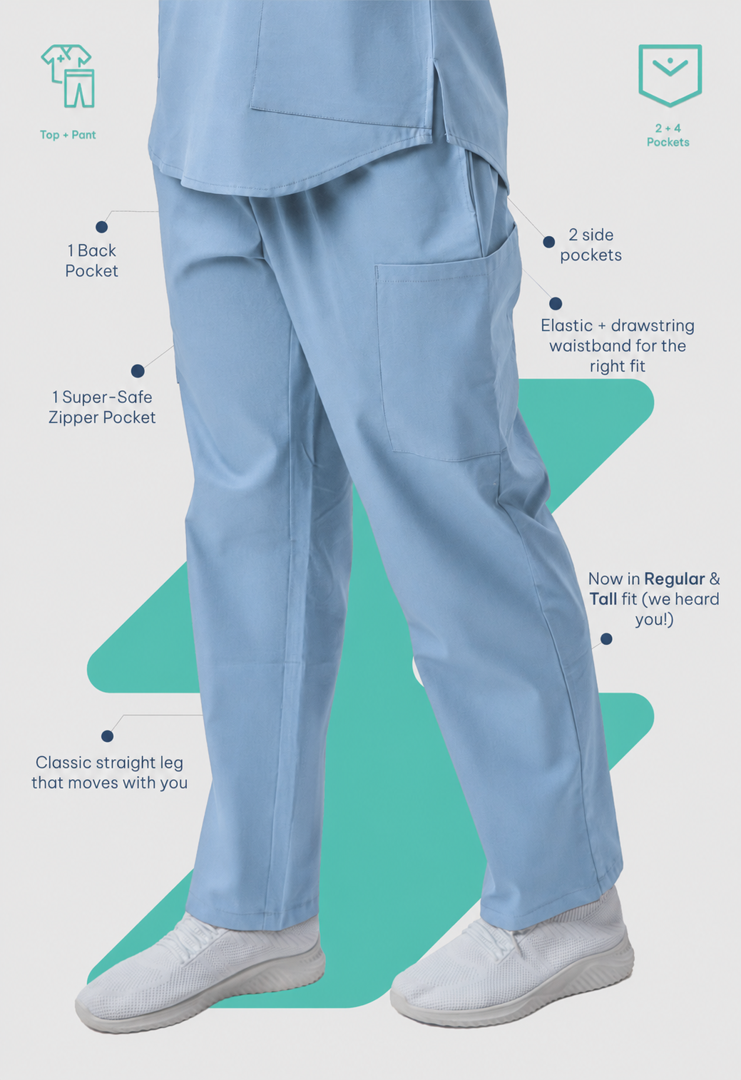 Modern V-Neck Top | Straight Pant 6 Pocket Women's Cotton ScrubSet#Color_Ceil Blue