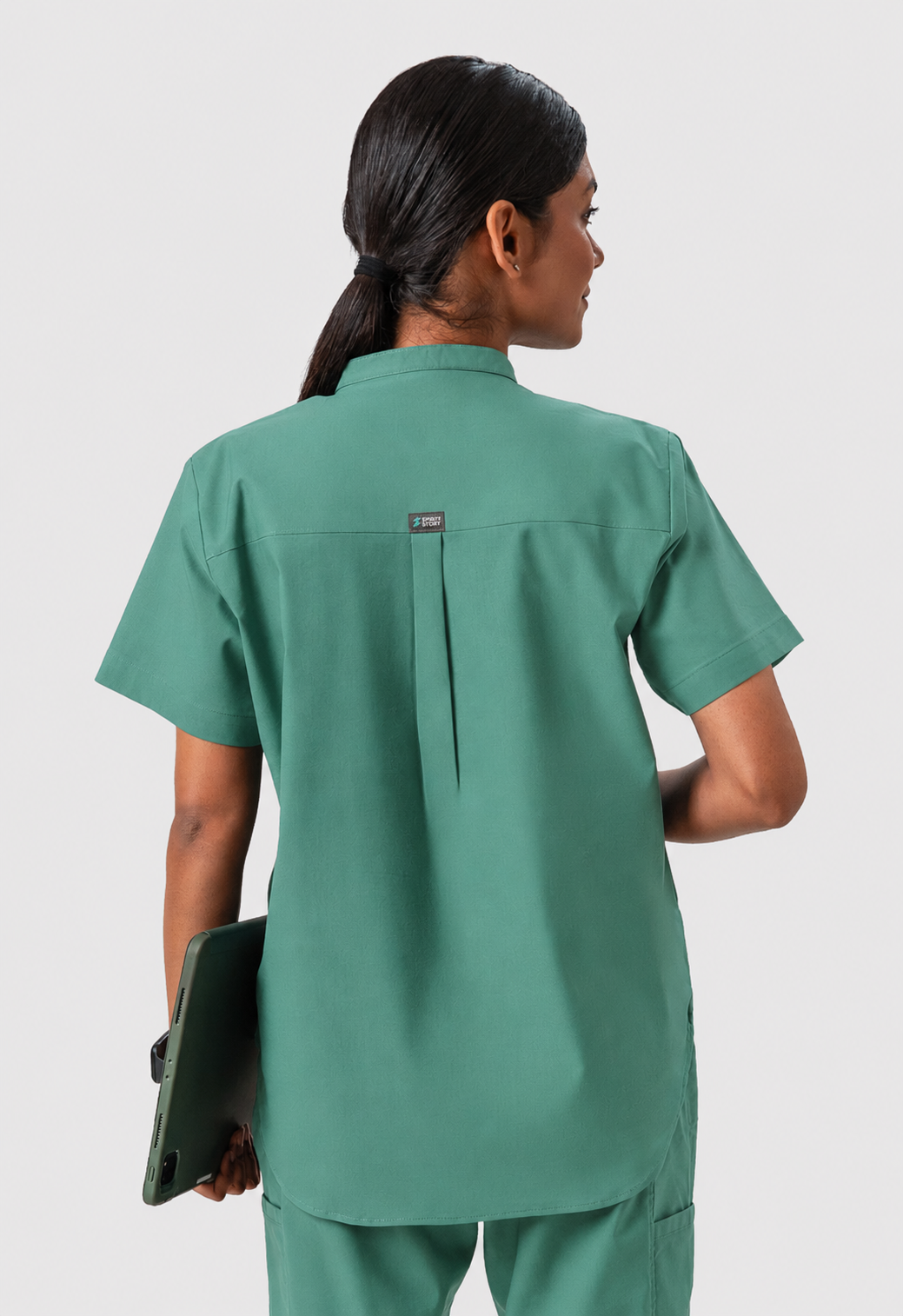 Mandarin Collar 2 Pocket Women's Cotton Scrub Top#Color_Ocean Teal