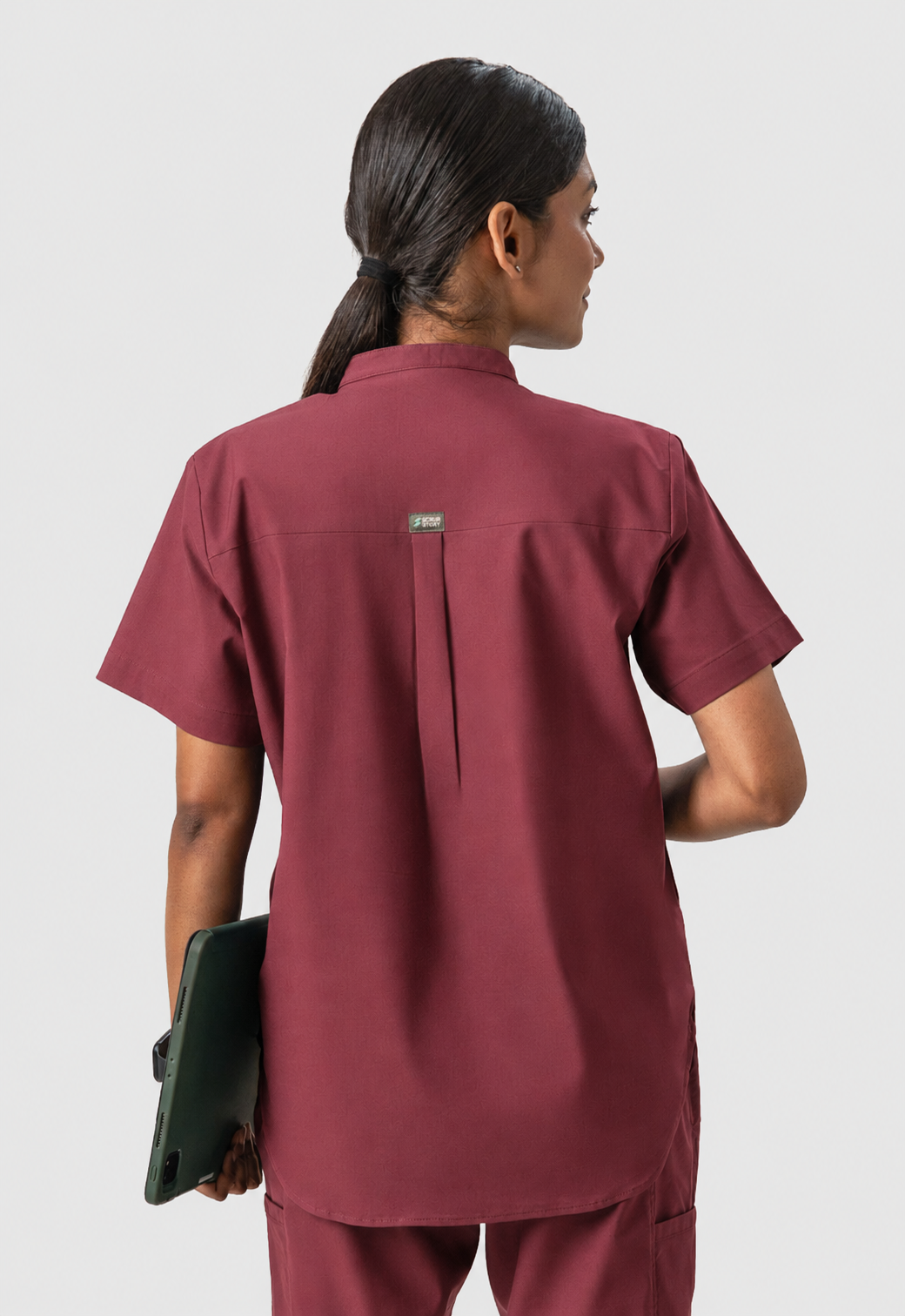 Mandarin Collar 2 Pocket Women's Cotton Scrub Top#Color_Royal Plum
