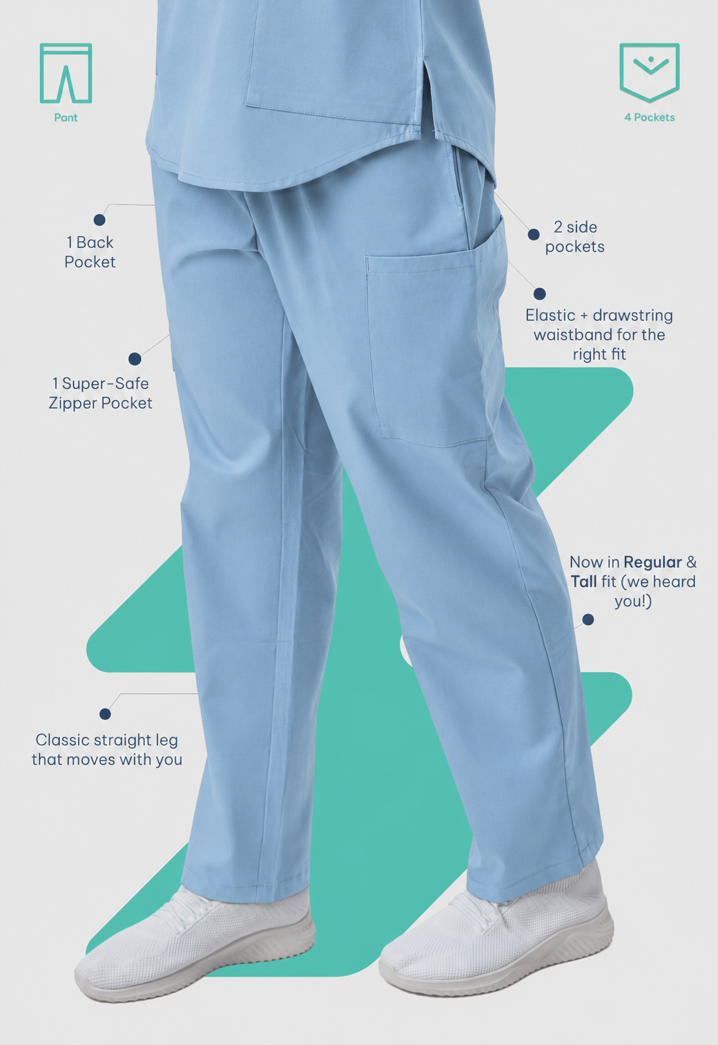 Straight 4 Pockets Women's Cotton Scrub Pant#Color_Ceil Blue