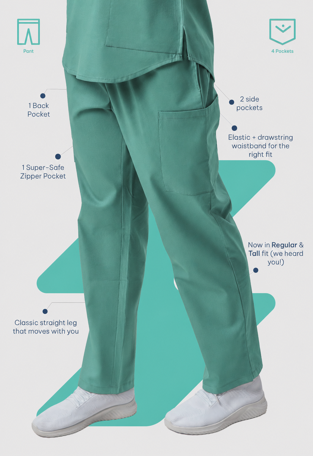 Straight 4 Pockets Women's Cotton Scrub Pant#Color_Ocean Teal
