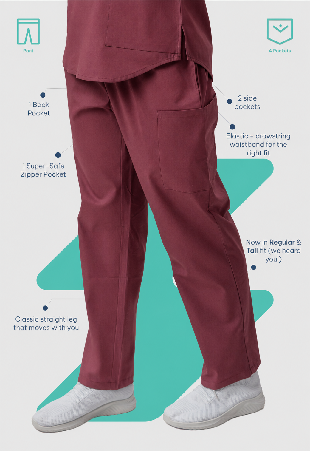 Straight 4 Pockets Women's Cotton Scrub Pant#Color_Royal Plum