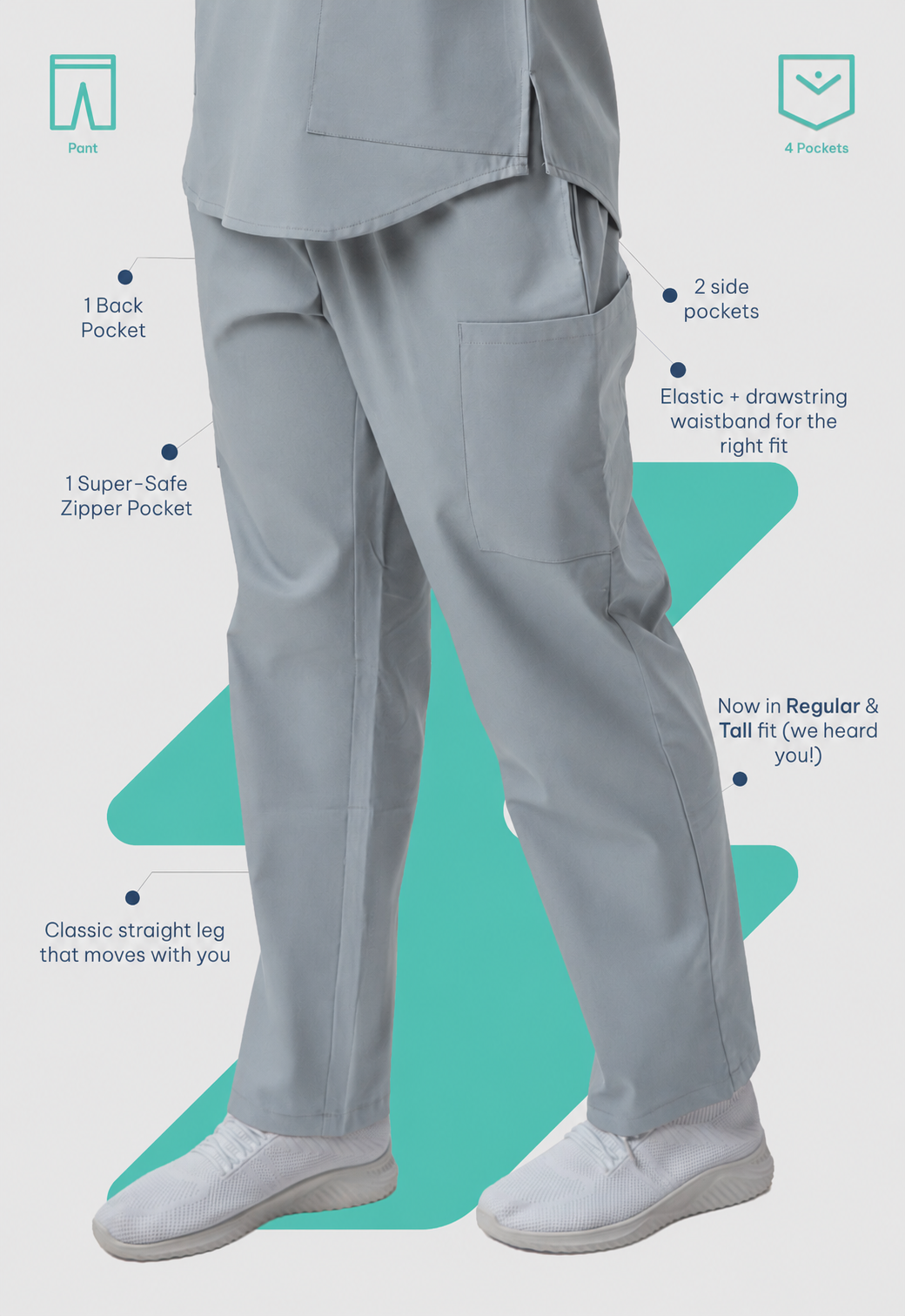 Straight 4 Pockets Women's Cotton Scrub Pant#Color_Slate Grey