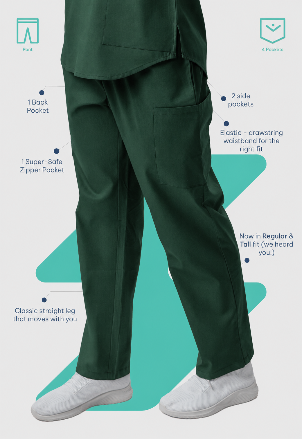 Straight 4 Pockets Women's Cotton Scrub Pant#Color_Forest Green