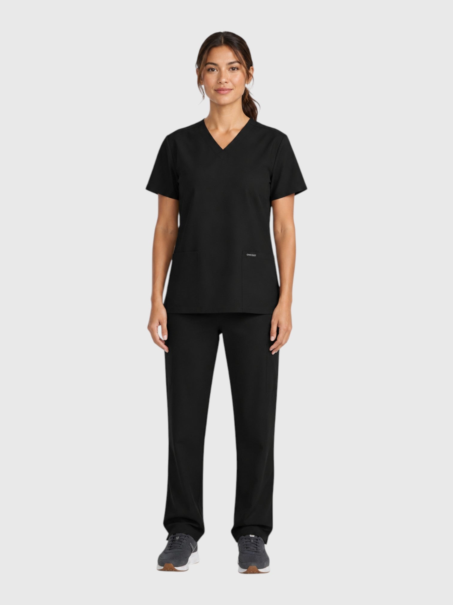 Modern V Neck 2 Pocket Unisex Scrub Top#Color_Black