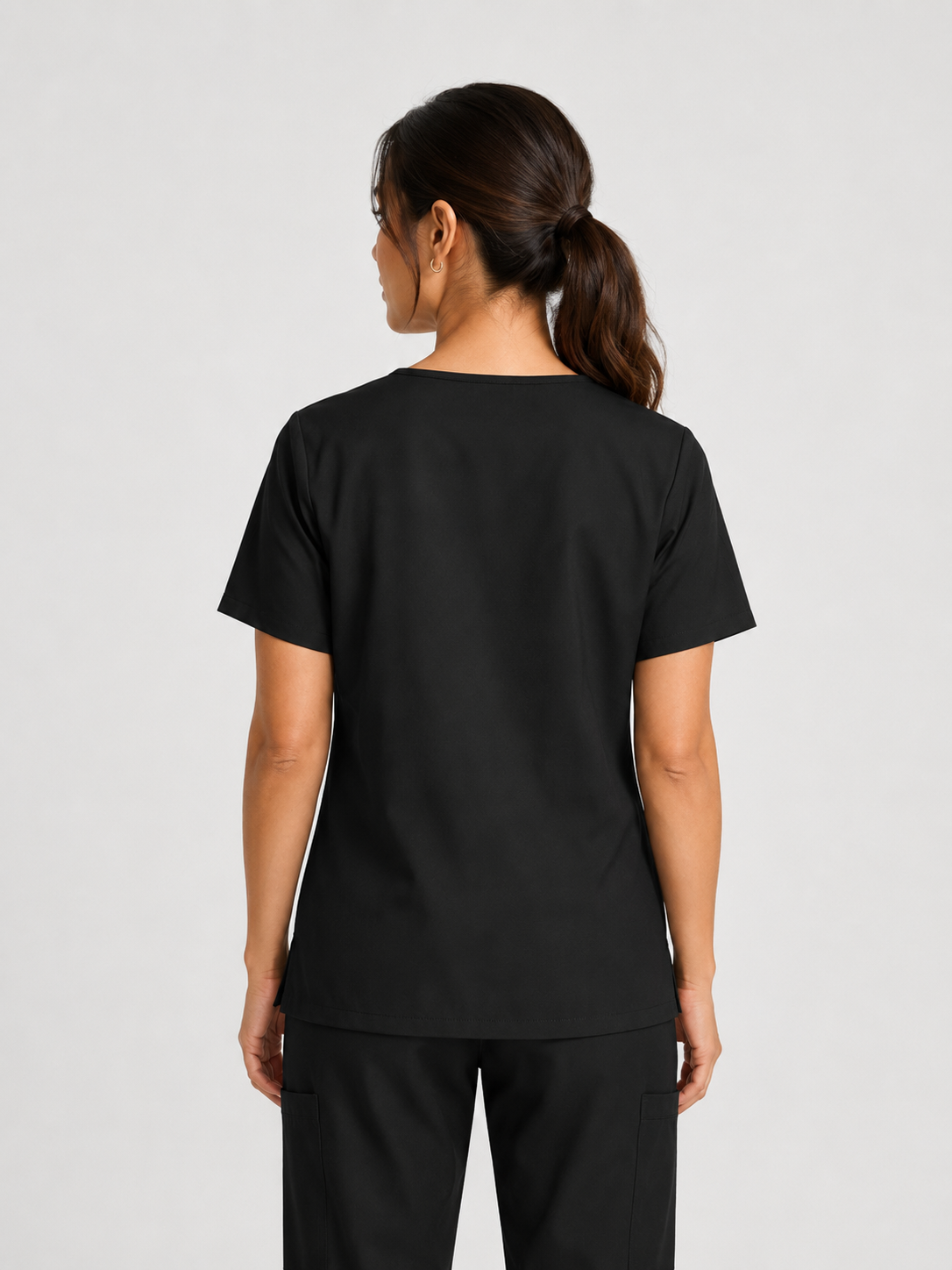 V-Neck Top | Straight Leg Pant 5 Pocket Unisex Scrub Set#Color_Black
