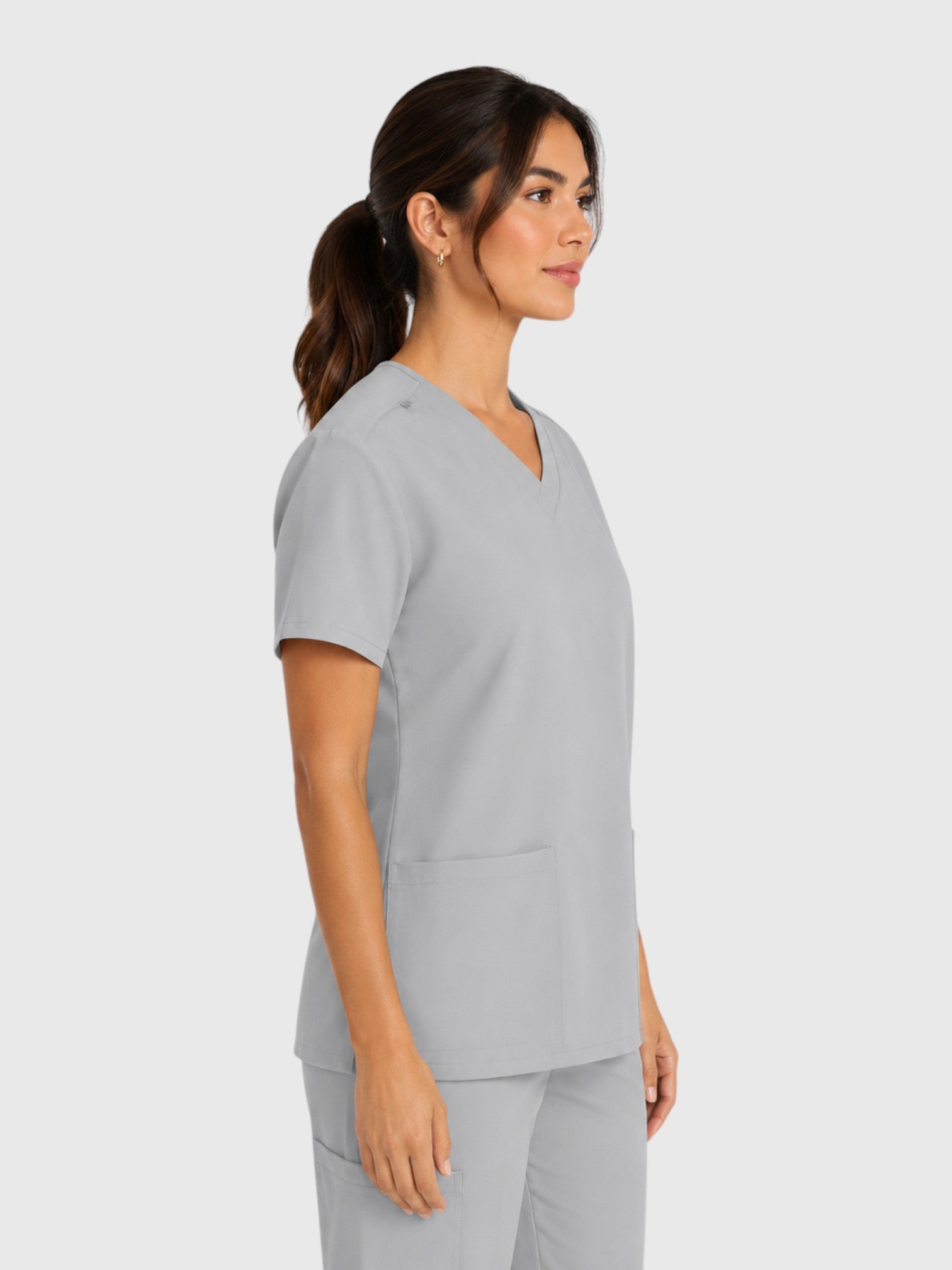 Modern V Neck 2 Pocket Unisex Scrub Top#Color_Grey