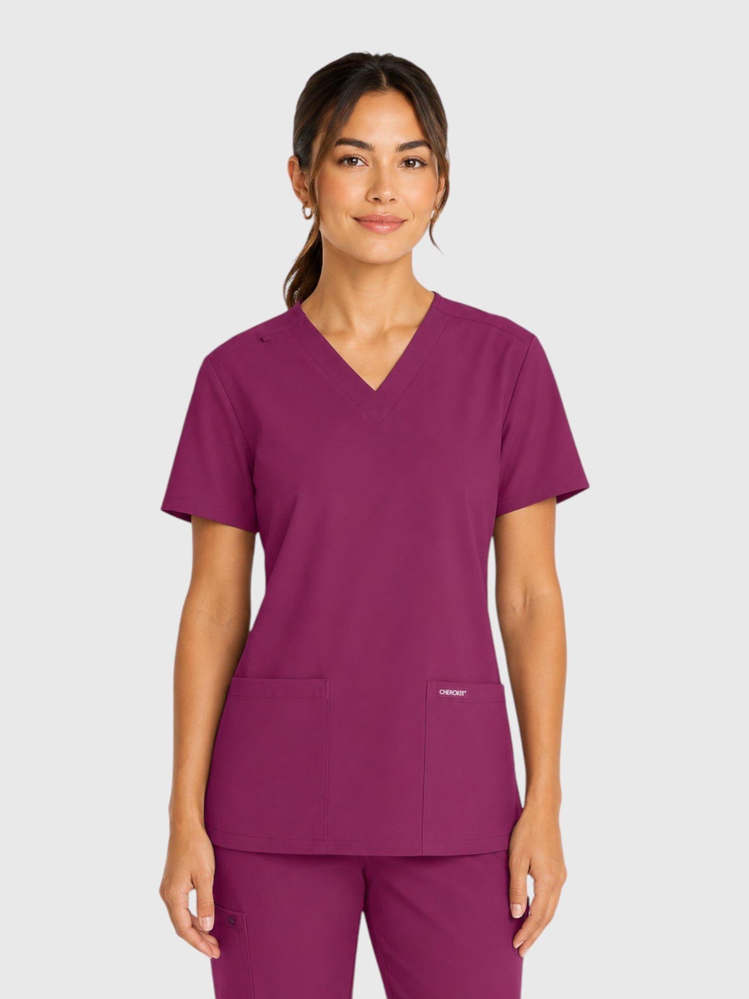 Modern V Neck 2 Pocket Unisex Scrub Top#Color_Wine