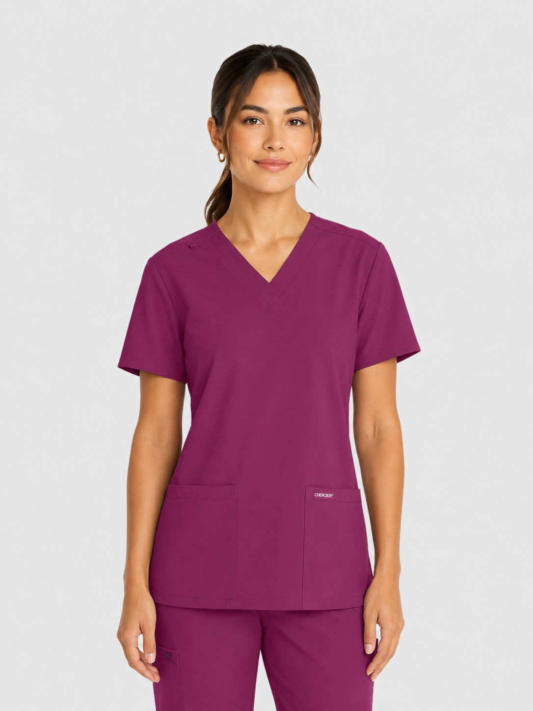 V-Neck Top | Straight Leg Pant 5 Pocket Unisex Scrub Set#Color_Wine