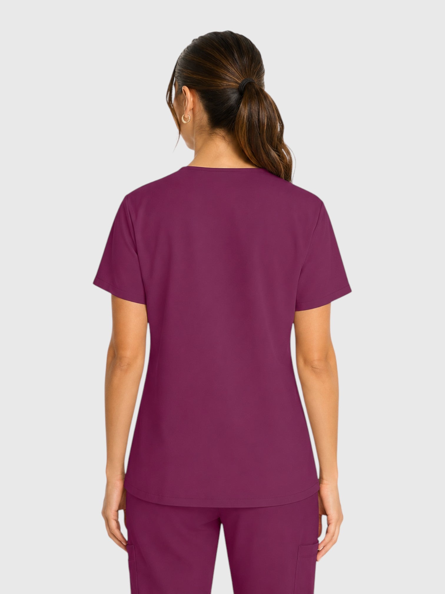 Modern V Neck 2 Pocket Unisex Scrub Top#Color_Wine