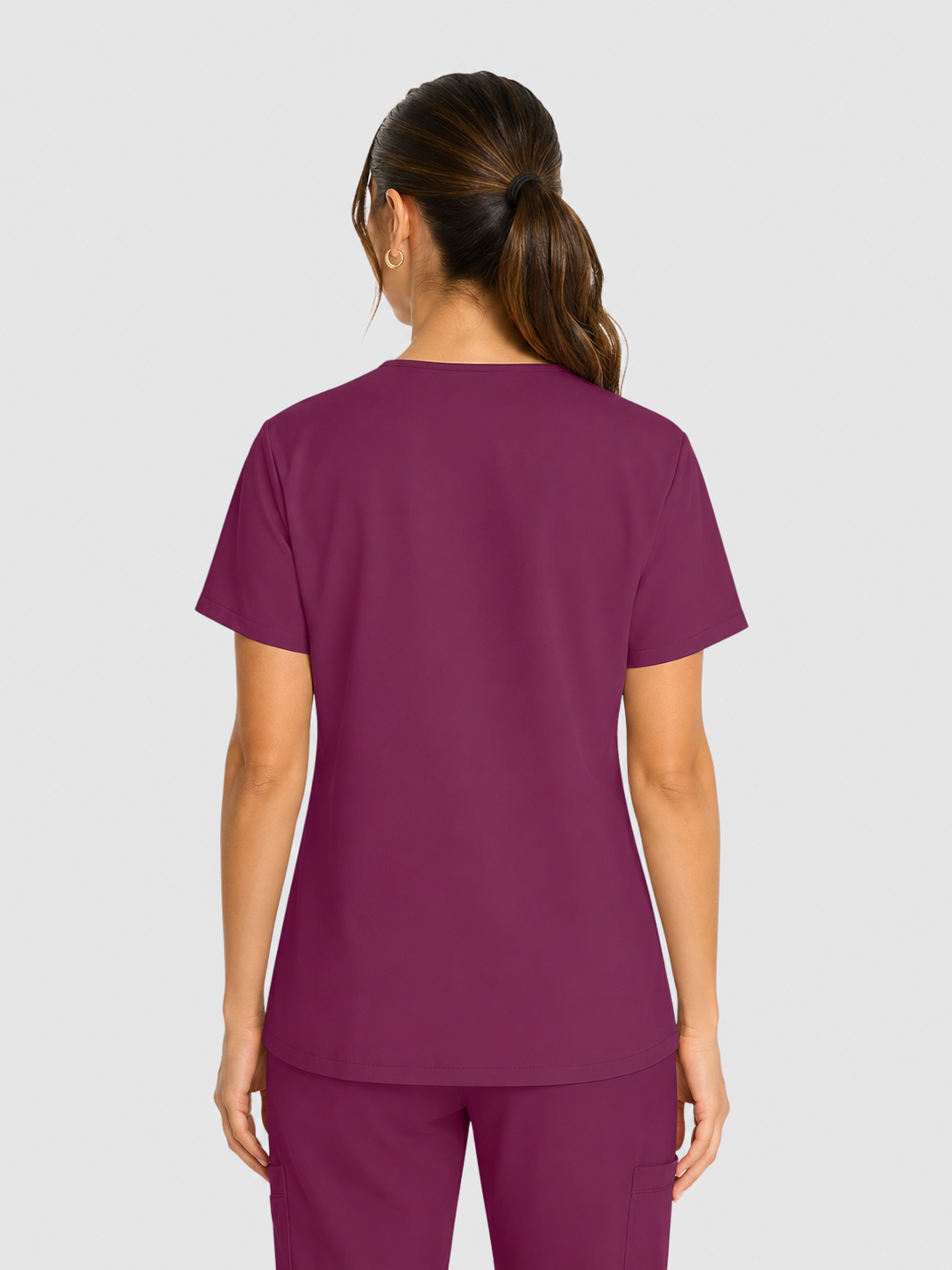 V-Neck Top | Straight Leg Pant 5 Pocket Unisex Scrub Set#Color_Wine