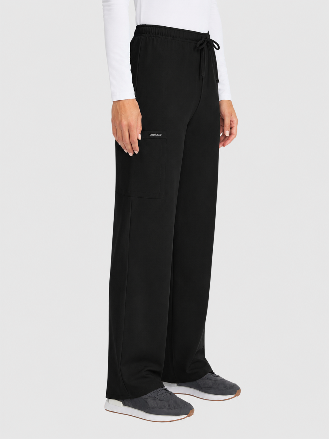 V-Neck Top | Straight Leg Pant 5 Pocket Unisex Scrub Set#Color_Black