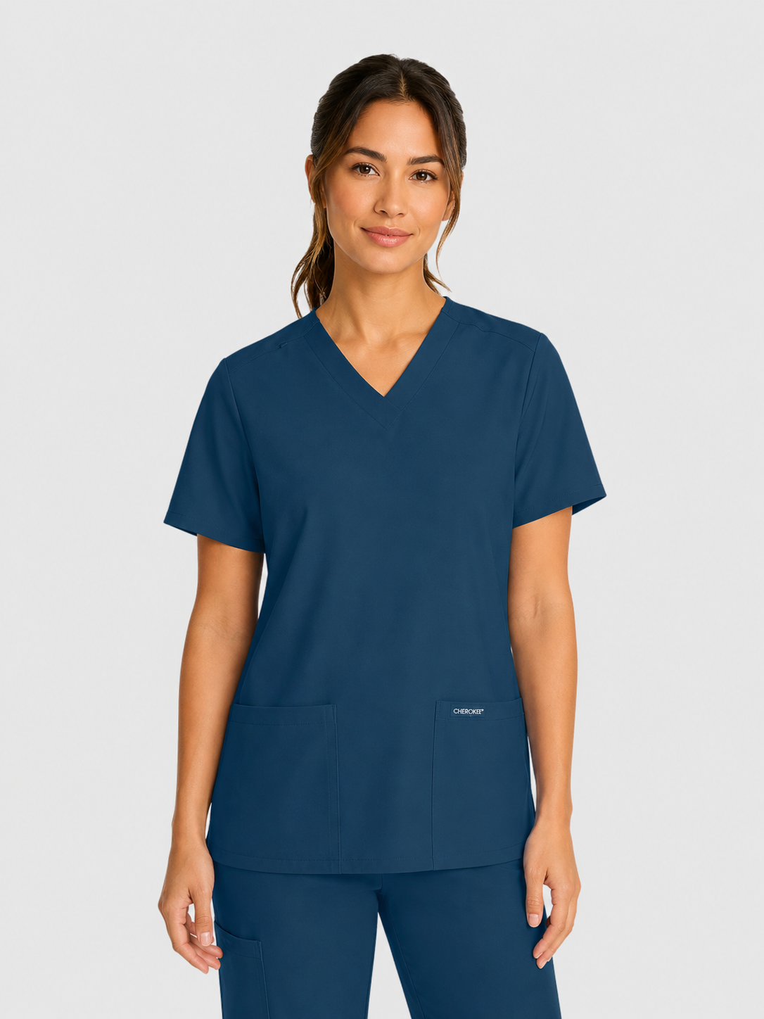 V-Neck Top | Straight Leg Pant 5 Pocket Unisex Scrub Set#Color_Caribbean Blue