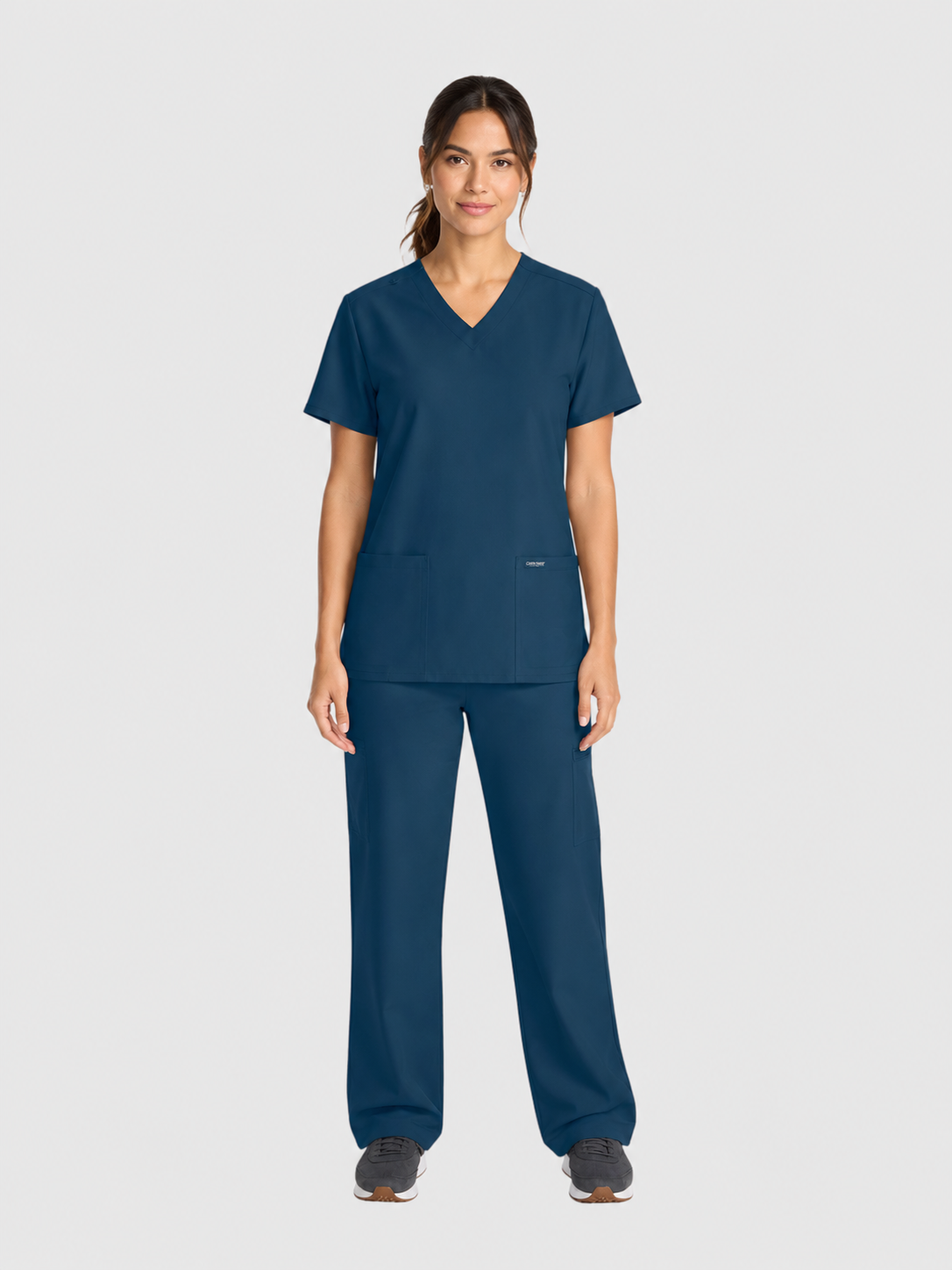 V-Neck Top | Straight Leg Pant 5 Pocket Unisex Scrub Set#Color_Caribbean Blue