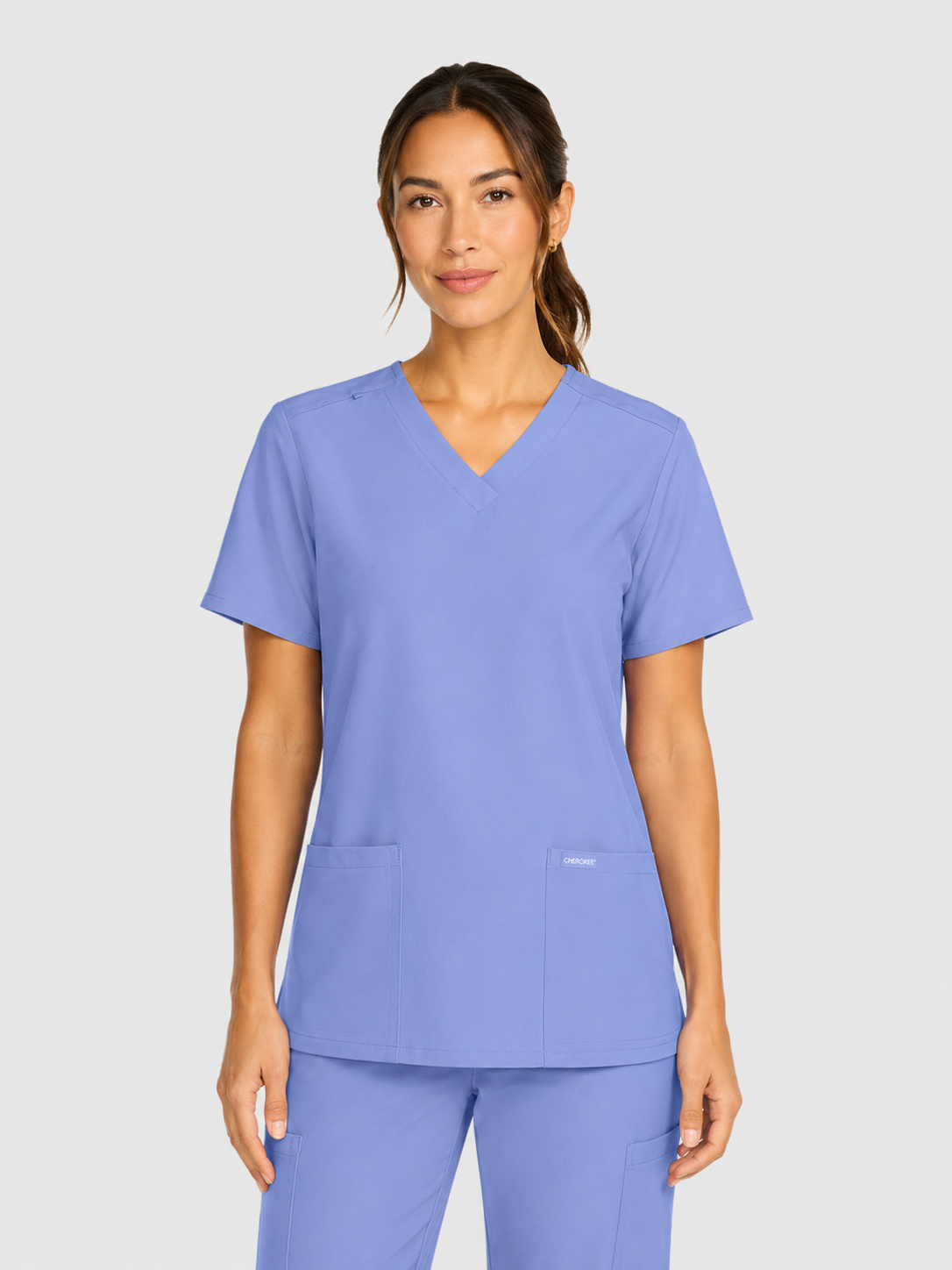 V-Neck Top | Straight Leg Pant 5 Pocket Unisex Scrub Set#Color_Ceil Blue