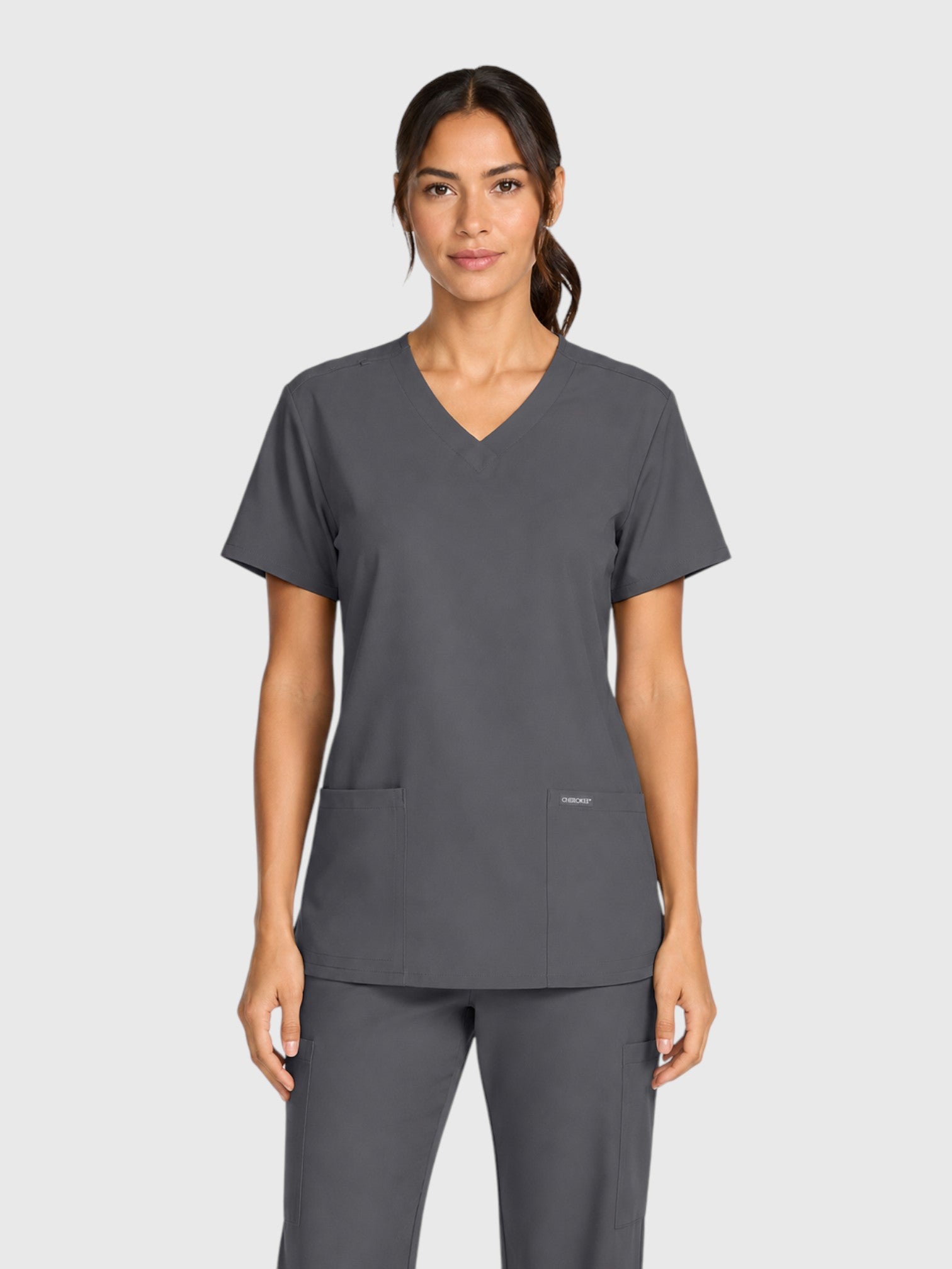 Modern V Neck 2 Pocket Unisex Scrub Top#Color_Pewter