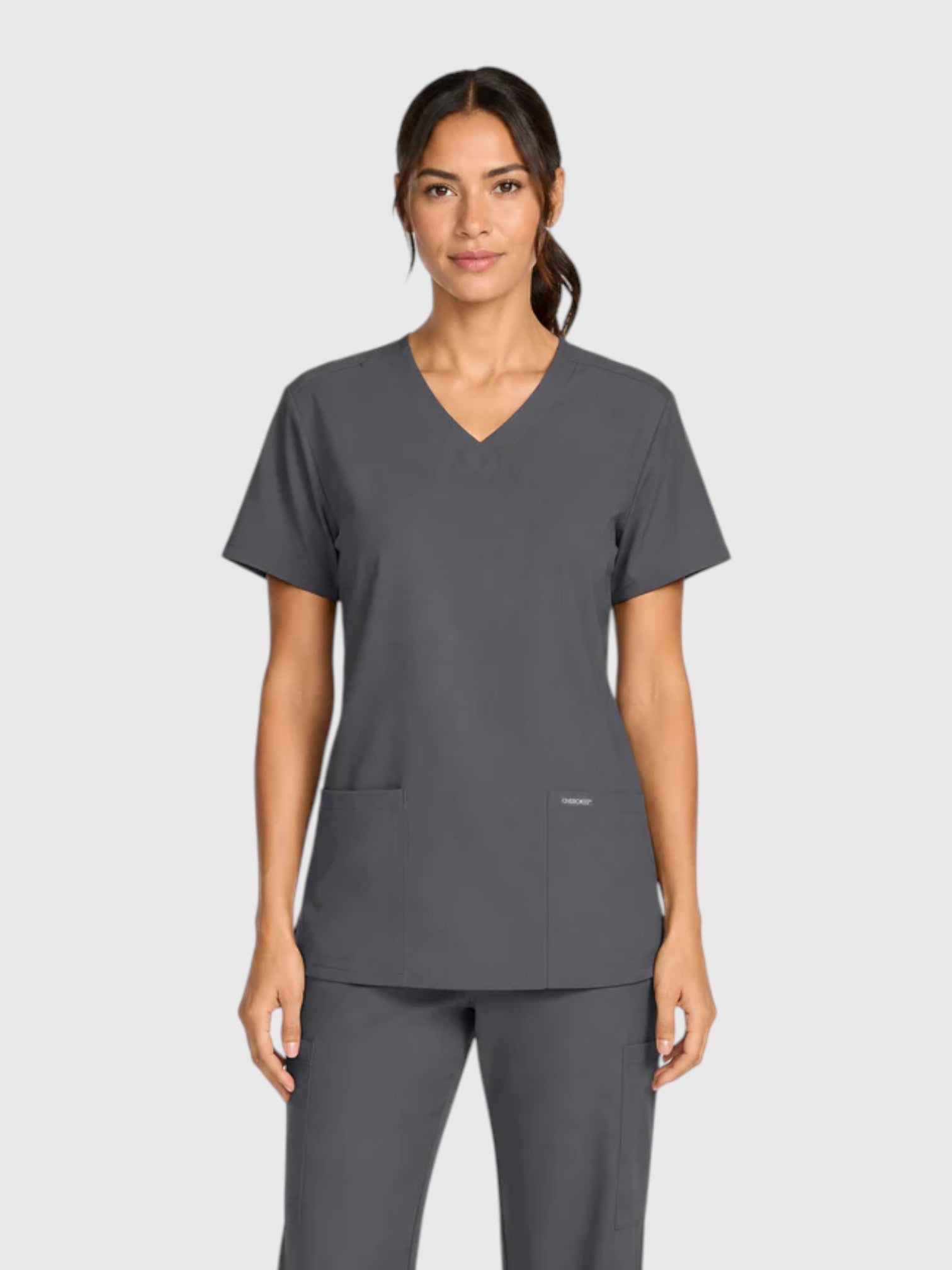 V-Neck Top | Straight Leg Pant 5 Pocket Unisex Scrub Set#Color_Pewter