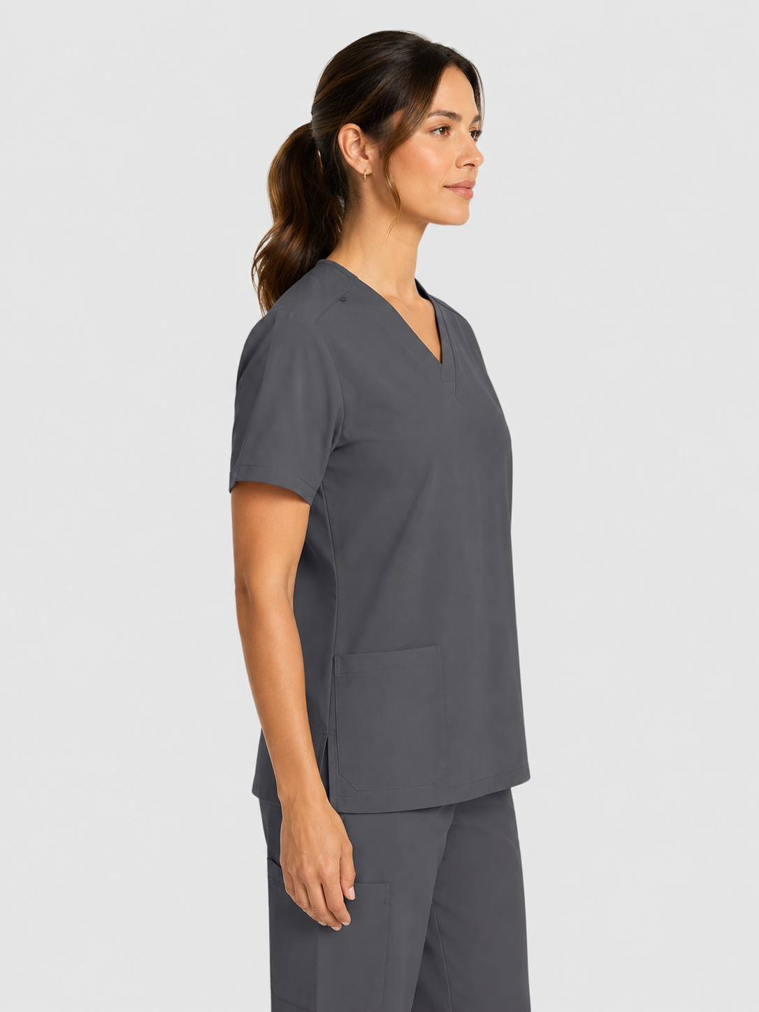 V-Neck Top | Straight Leg Pant 5 Pocket Unisex Scrub Set#Color_Pewter