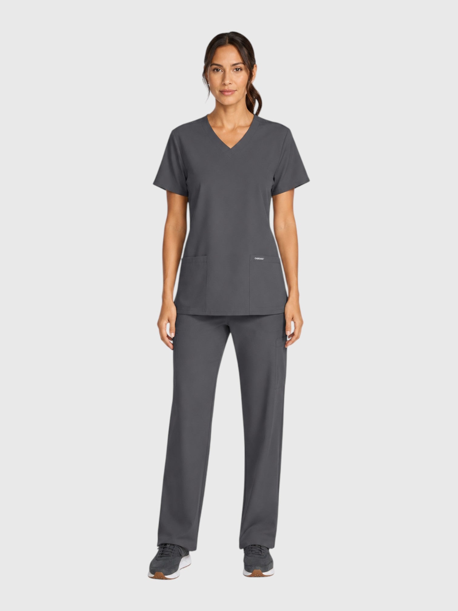 Modern V Neck 2 Pocket Unisex Scrub Top#Color_Pewter