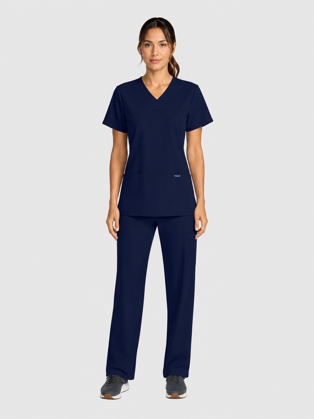 V-Neck Top | Straight Leg Pant 5 Pocket Unisex Scrub Set#Color_Navy Blue