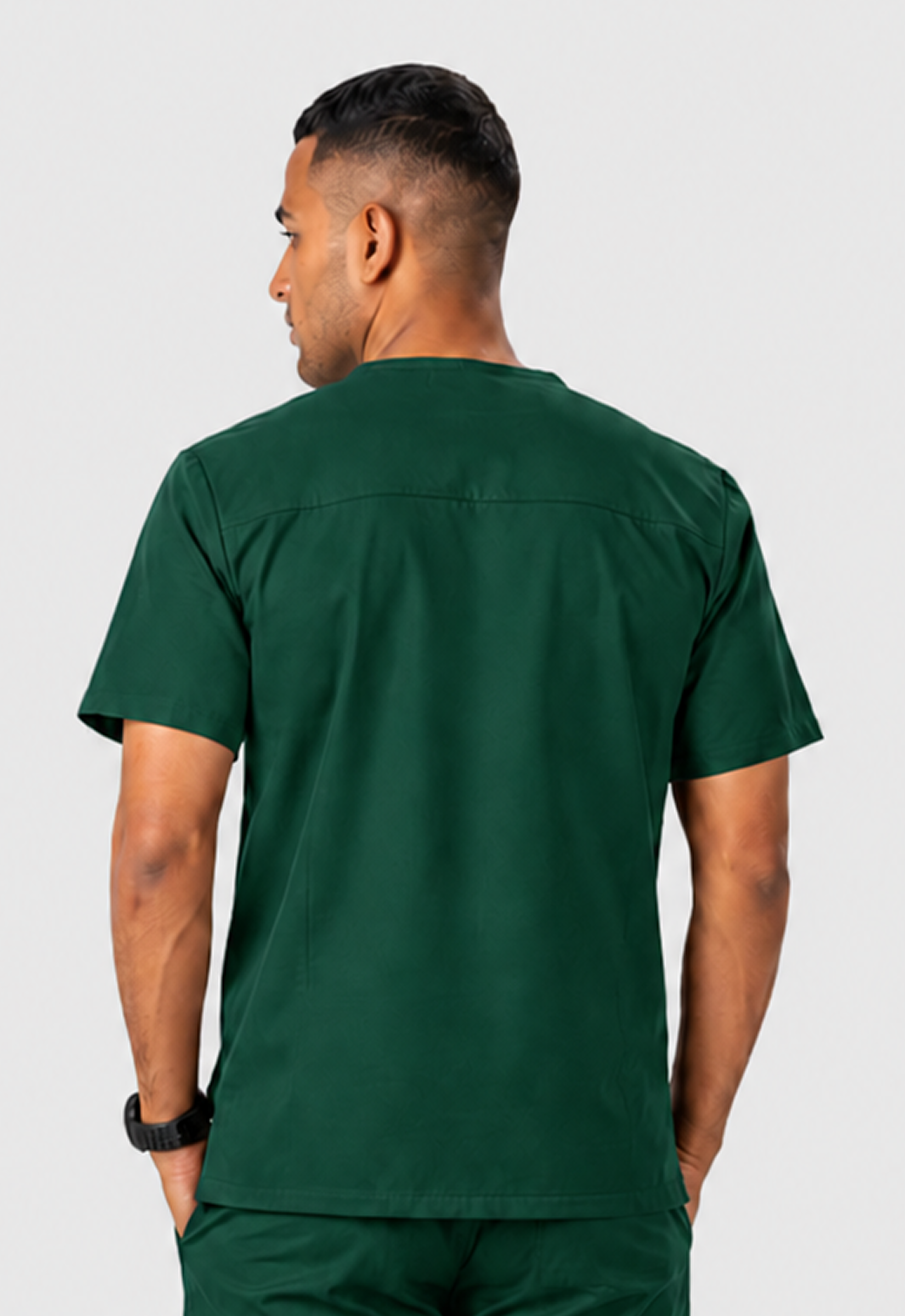 Modern V-Neck 3 Pocket Men's Cotton Scrub Top#Color_Forest Green