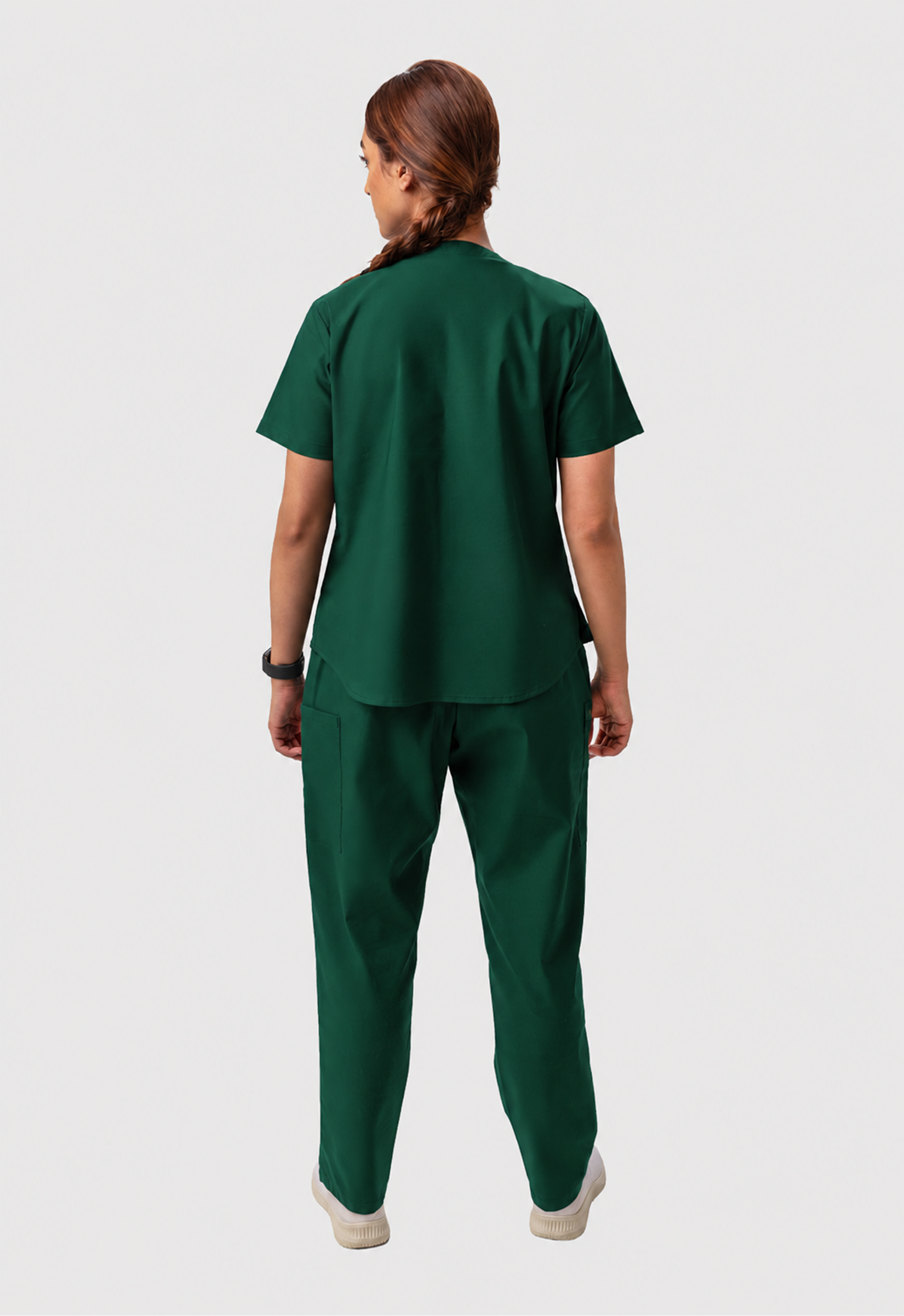 Modern V-Neck Top | Straight Pant 6 Pocket Women's Cotton ScrubSet#Color_Forest Green