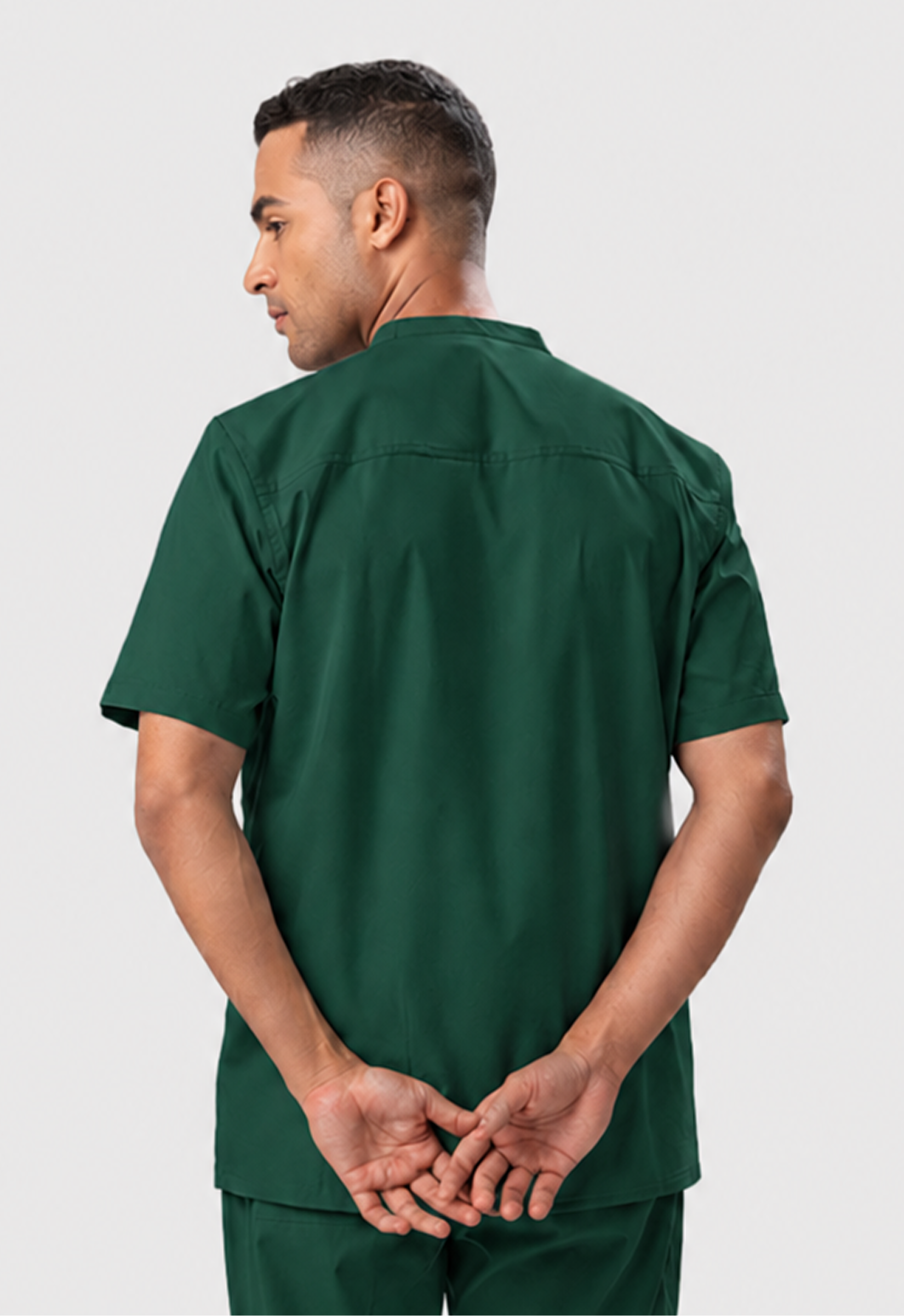 Mandarin Collar 3 Pocket Men's Cotton Scrub Top#Color_Forest Green