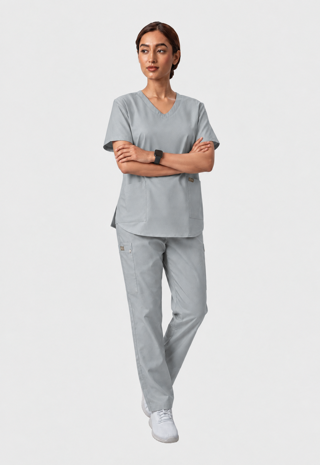 Modern V-Neck Top | Straight Pant 6 Pocket Women's Cotton ScrubSet#Color_Slate Grey
