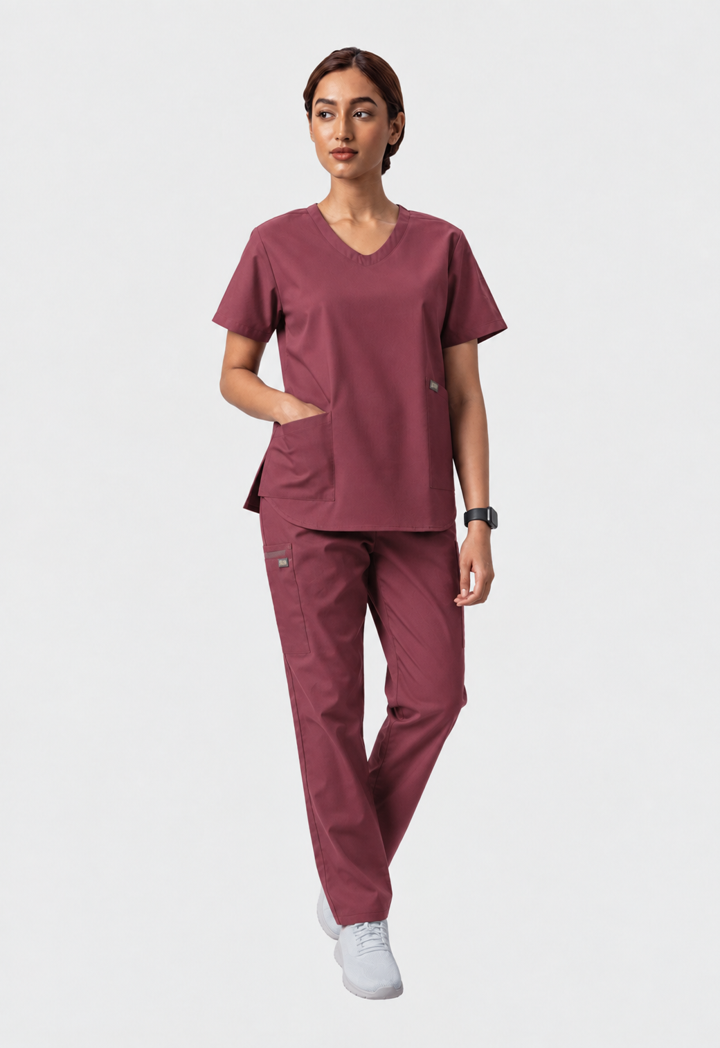 Modern V-Neck Top | Straight Pant 6 Pocket Women's Cotton ScrubSet#Color_Royal Plum