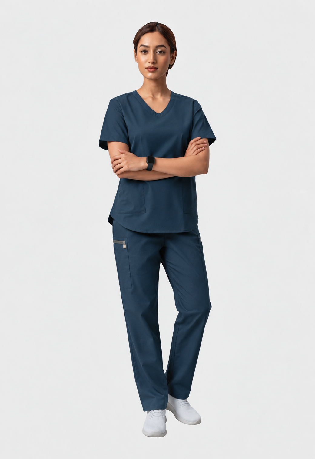 Modern V-Neck Top | Straight Pant 6 Pocket Women's Cotton ScrubSet#Color_Air Blue