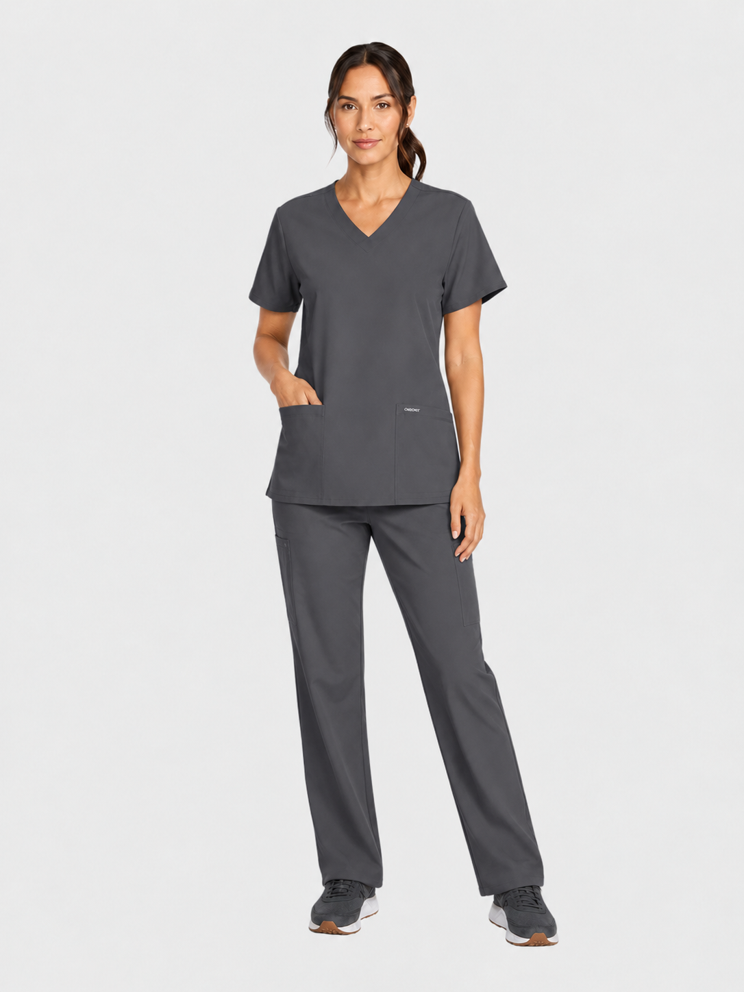 V-Neck Top | Straight Leg Pant 5 Pocket Unisex Scrub Set#Color_Pewter