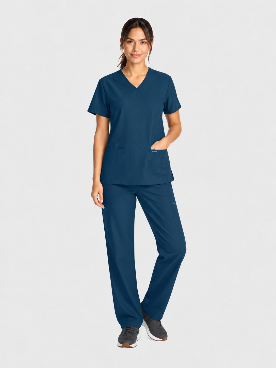 V-Neck Top | Straight Leg Pant 5 Pocket Unisex Scrub Set#Color_Caribbean Blue