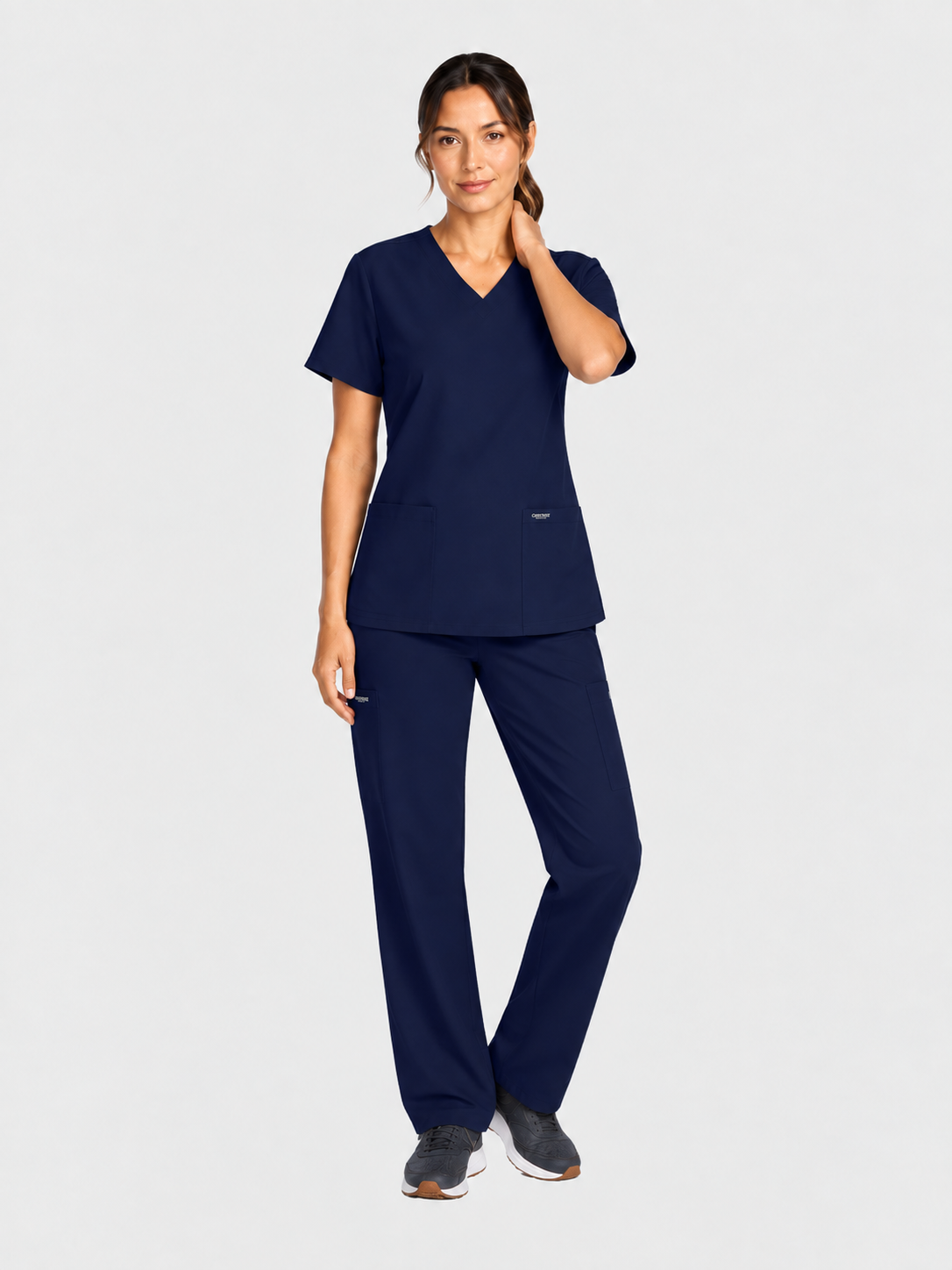 V-Neck Top | Straight Leg Pant 5 Pocket Unisex Scrub Set#Color_Navy Blue