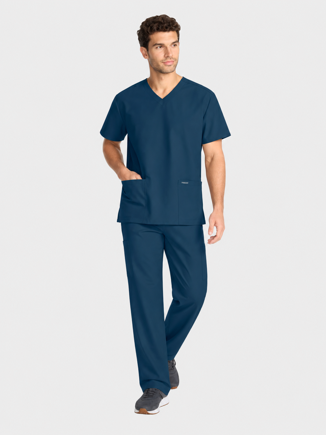 V-Neck Top | Straight Leg Pant 5 Pocket Unisex Scrub Set#Color_Caribbean Blue