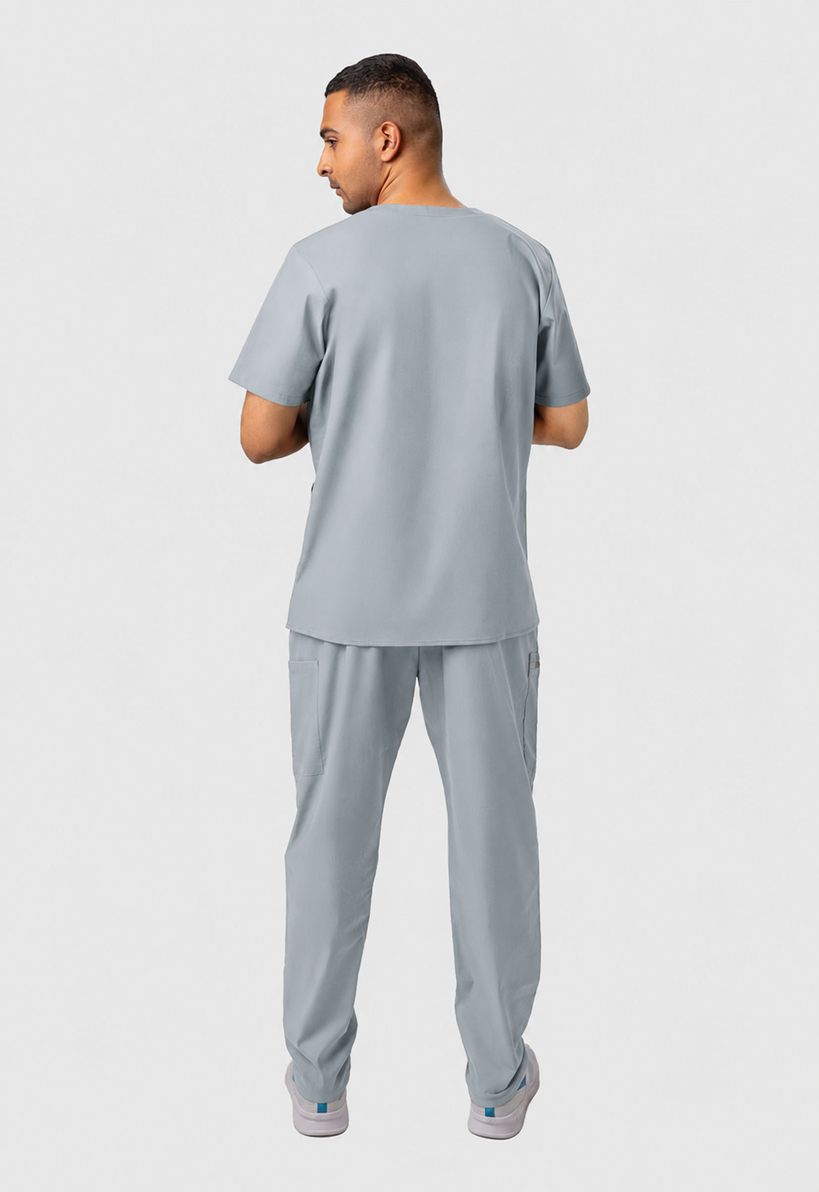 Modern V-Neck Top | Straight Pant 7 Pocket Men's Cotton ScrubSet#Color_Slate Grey