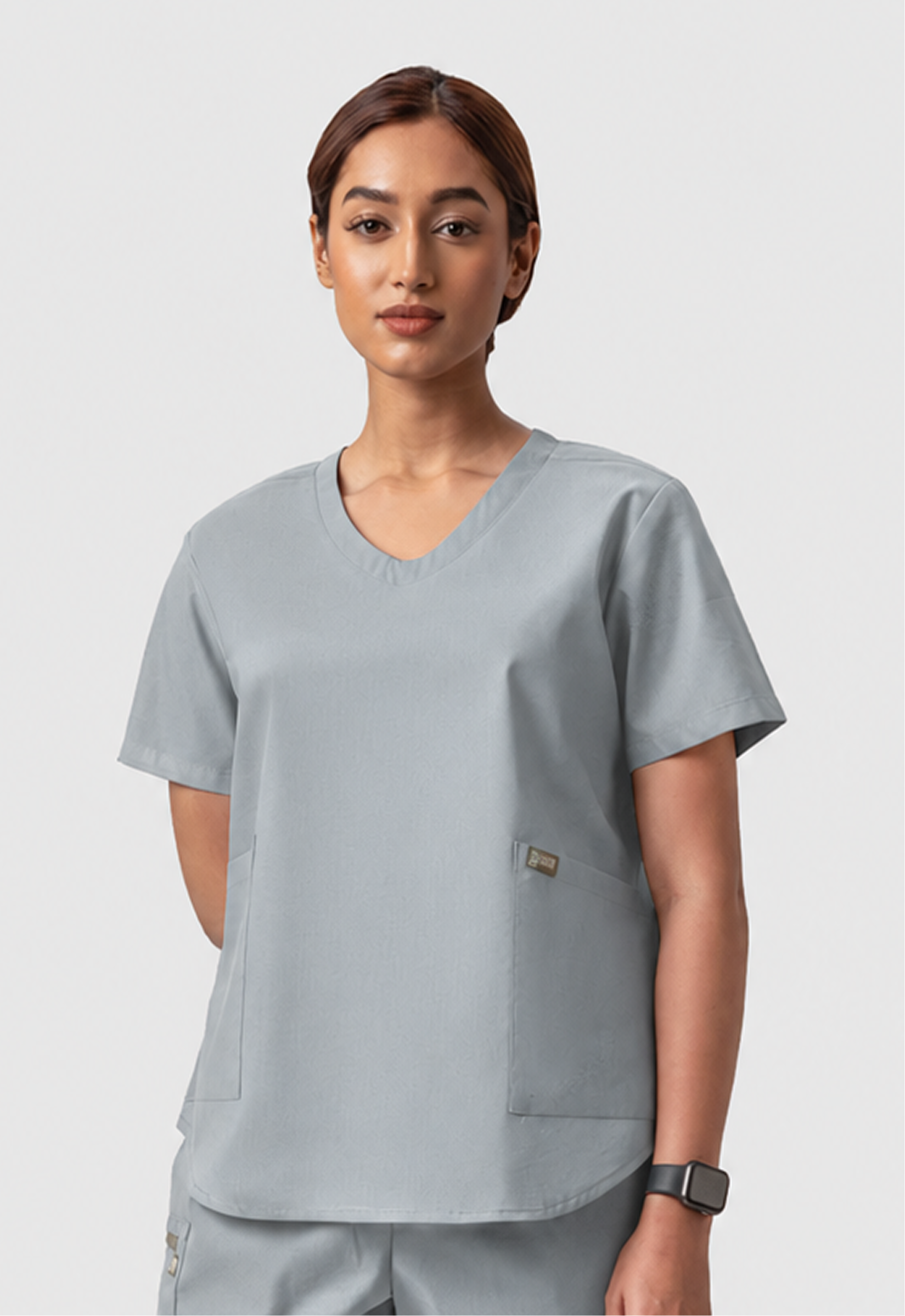 Modern V-Neck 2 Pocket Women's Cotton Scrub Top#Color_Slate Grey