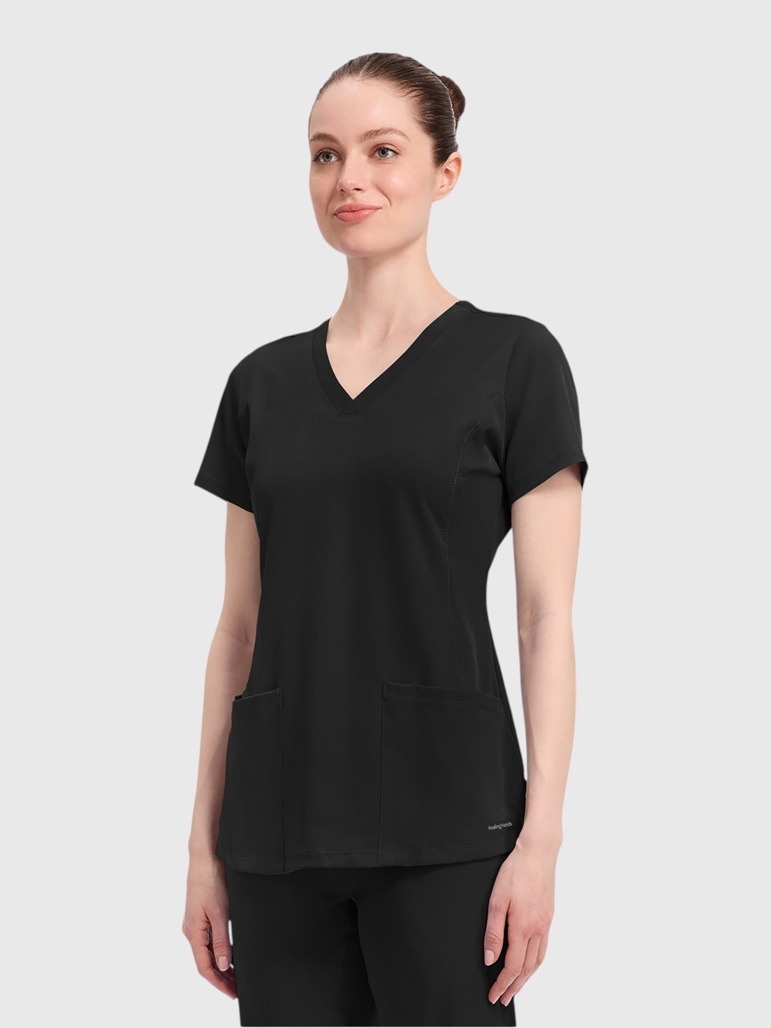 V-Neck Top | Cargo Pant 10 Pocket Women's Scrub Set#Color_Black