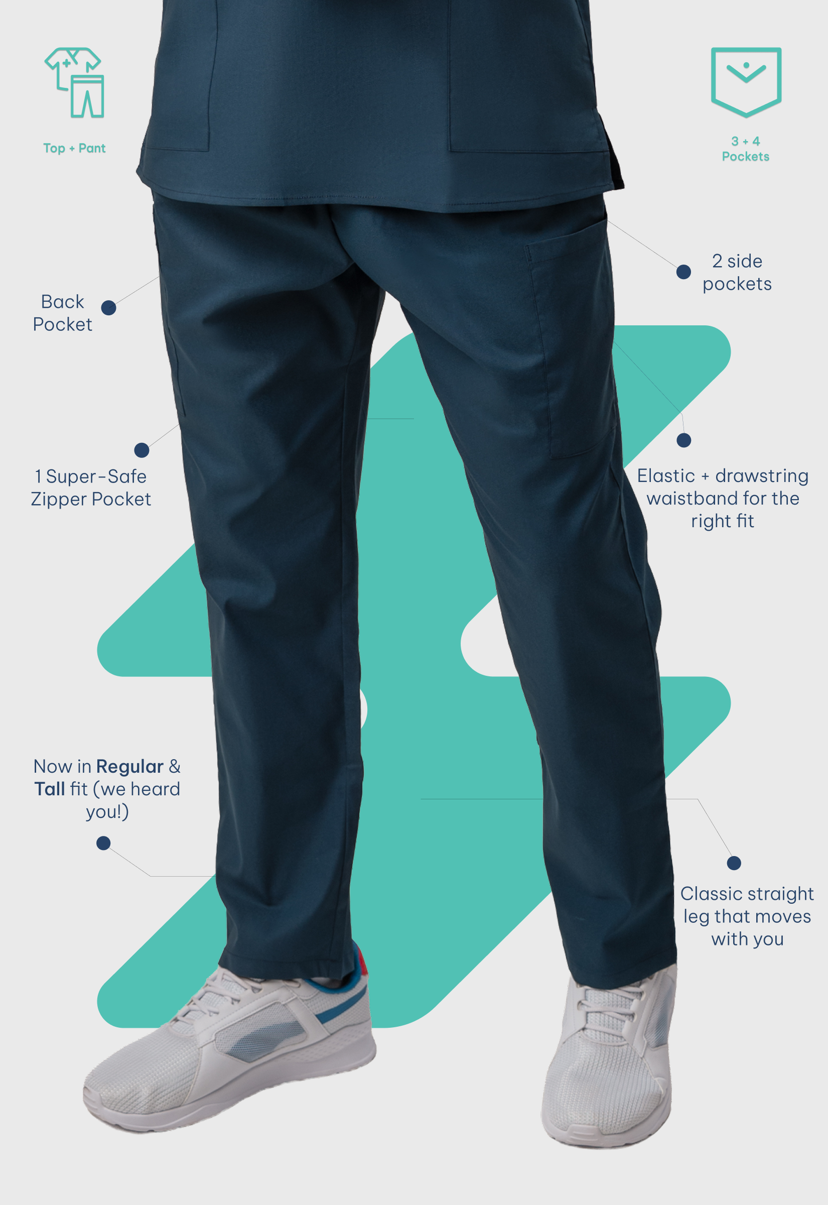 Modern V-Neck Top | Straight Pant 7 Pocket Men's Cotton ScrubSet#Color_Air Blue