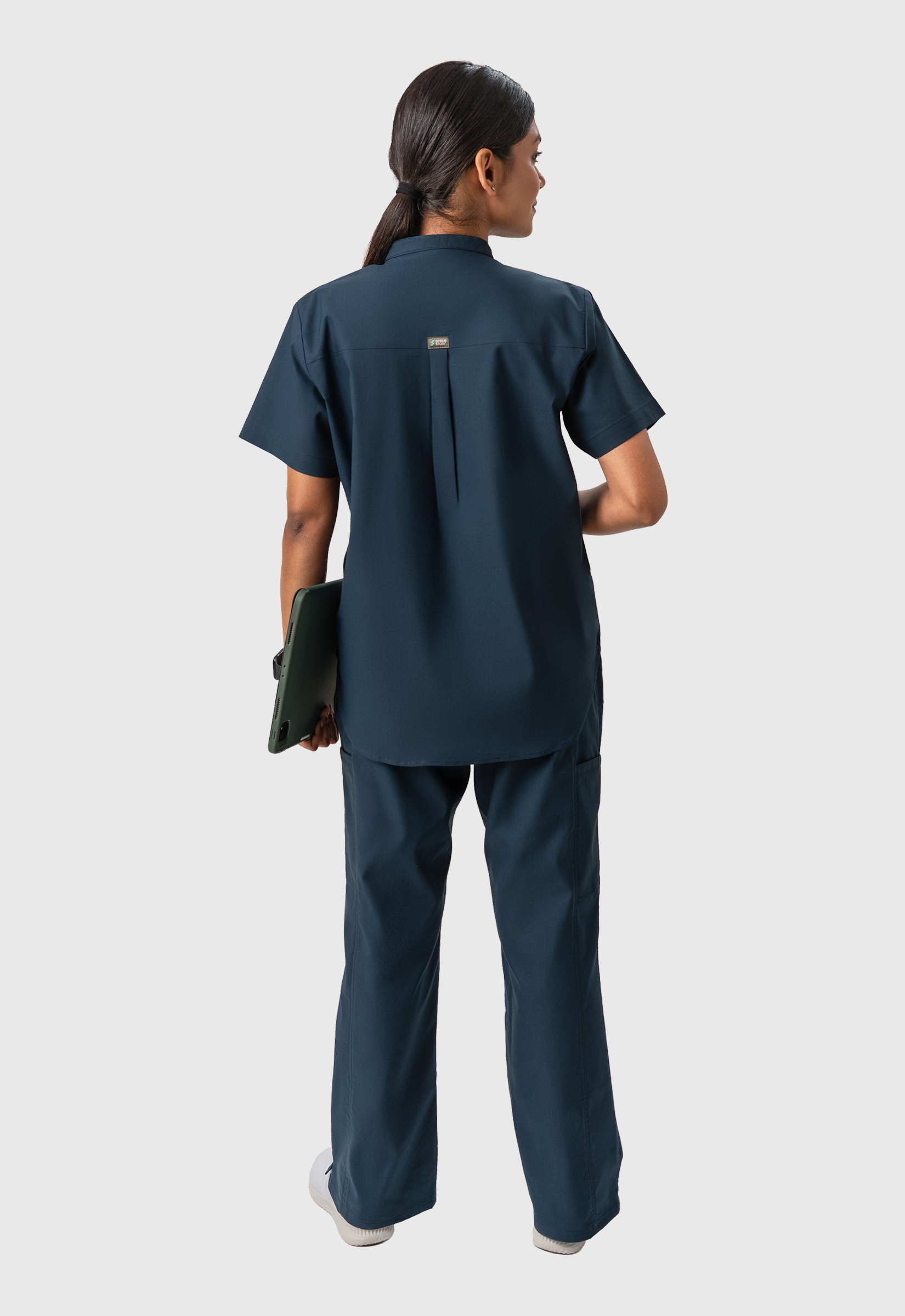 Mandarin Collar Top | Wide Leg Pant 7 Pocket Women's Cotton ScrubSet#Color_Air Blue