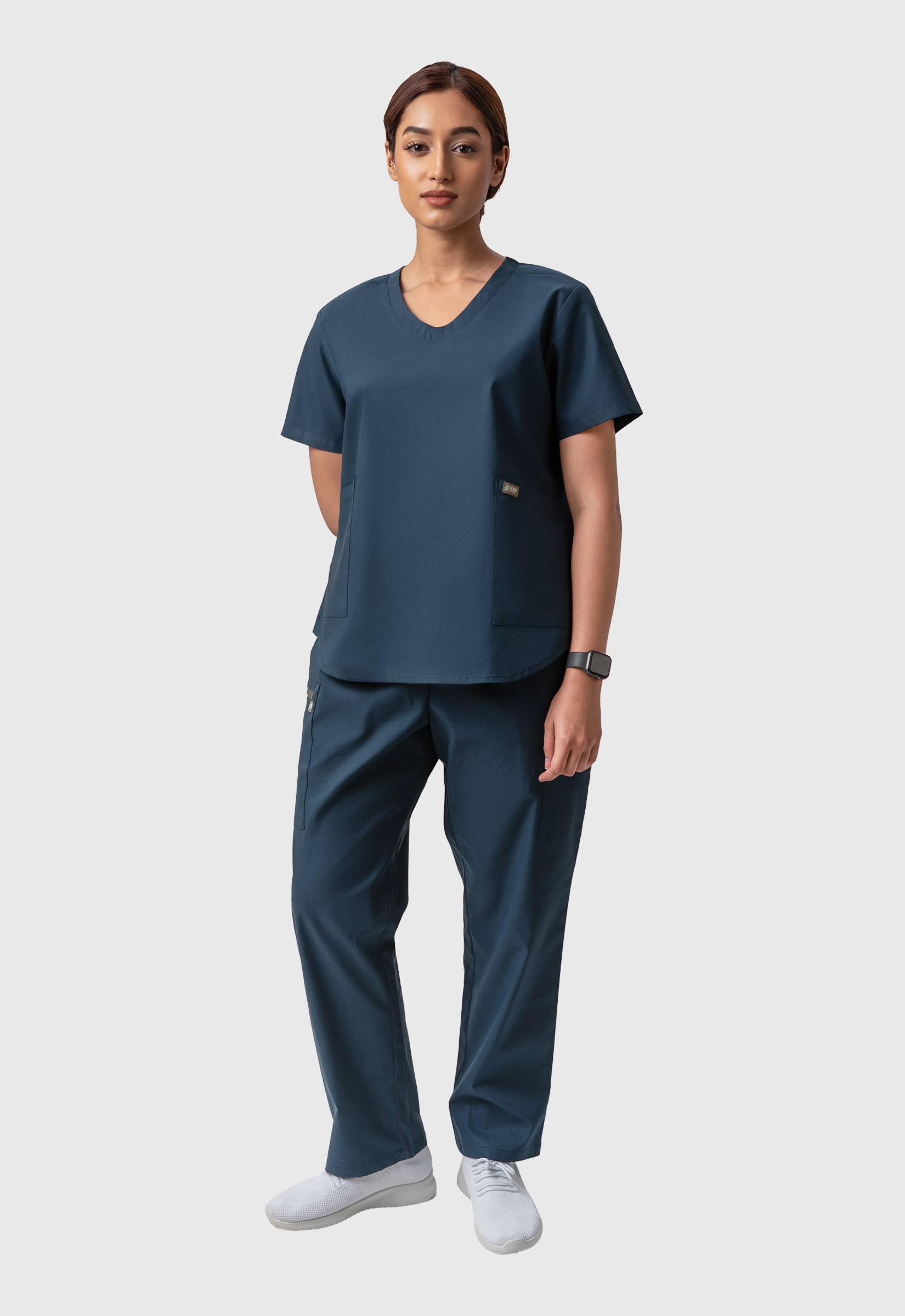 Modern V-Neck Top | Straight Pant 6 Pocket Women's Cotton ScrubSet#Color_Air Blue