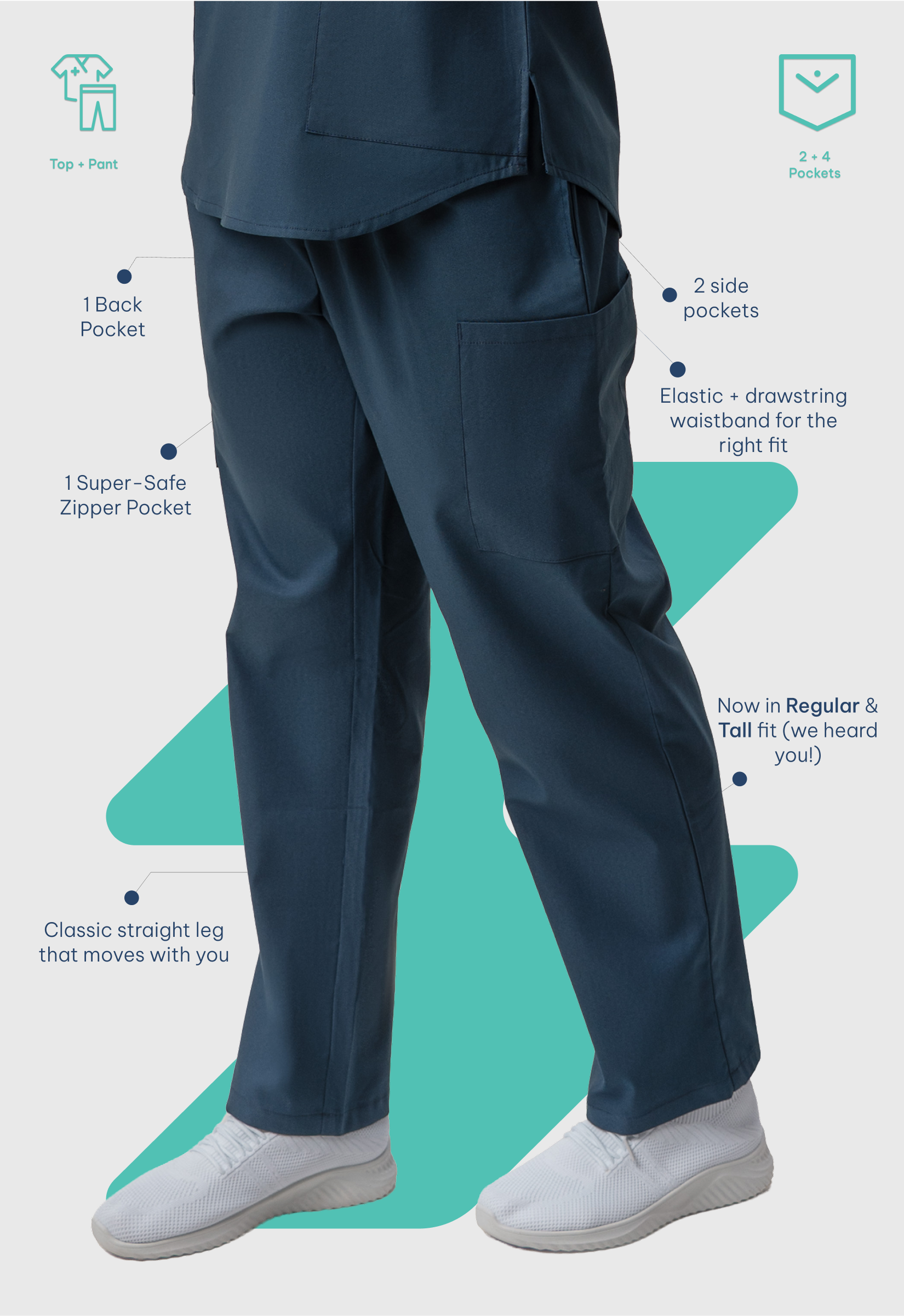 Modern V-Neck Top | Straight Pant 6 Pocket Women's Cotton ScrubSet#Color_Air Blue