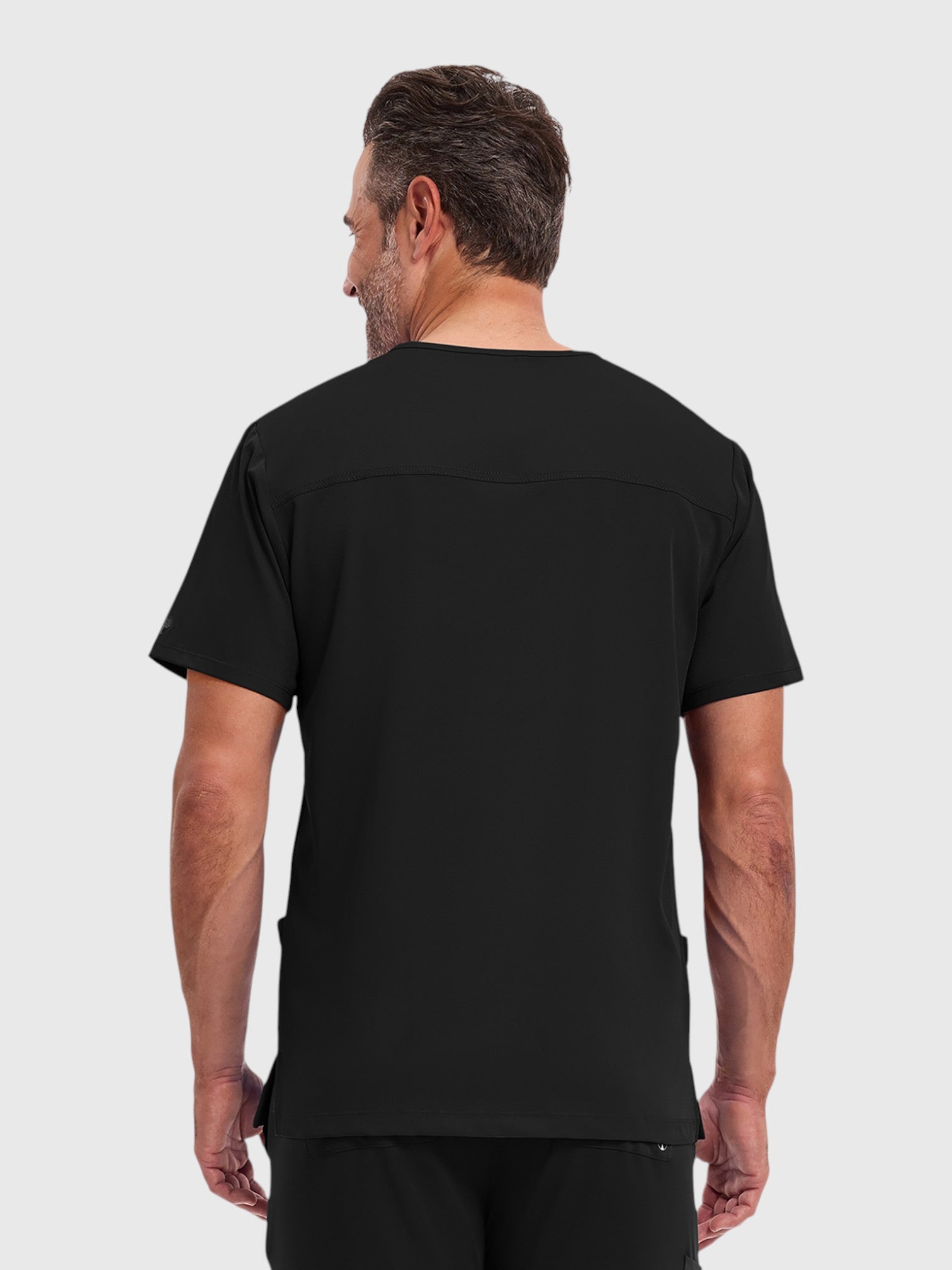 V-Neck Top | Cargo Pant 10 Pocket Men's Scrub Set#Color_Black