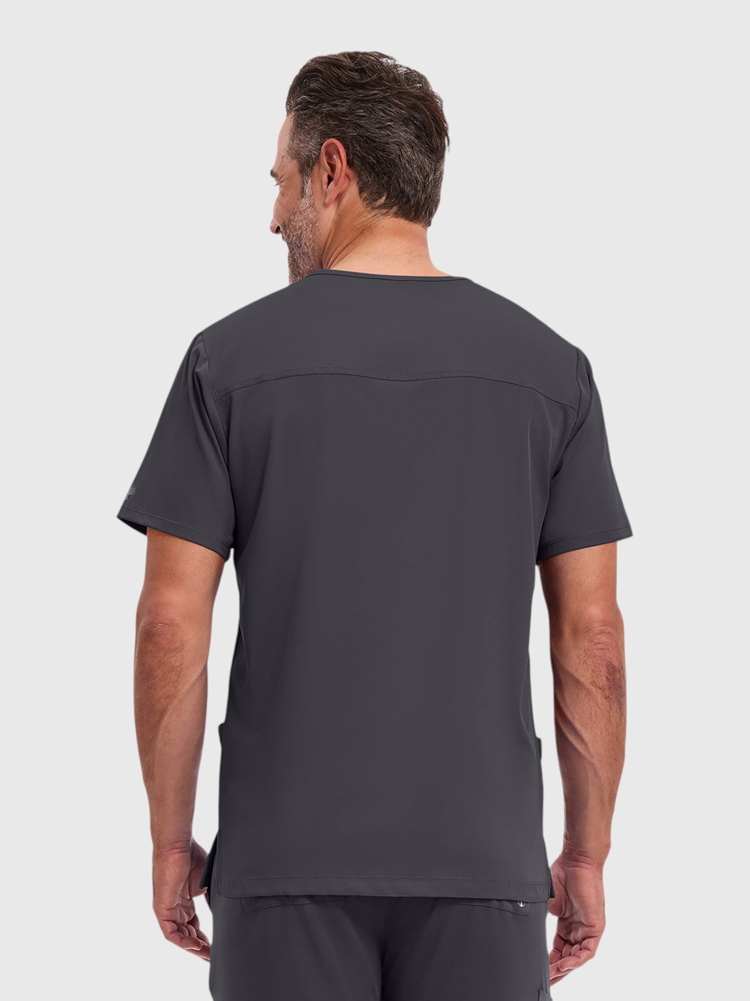 V-Neck Top | Cargo Pant 10 Pocket Men's Scrub Set#Color_Pewter