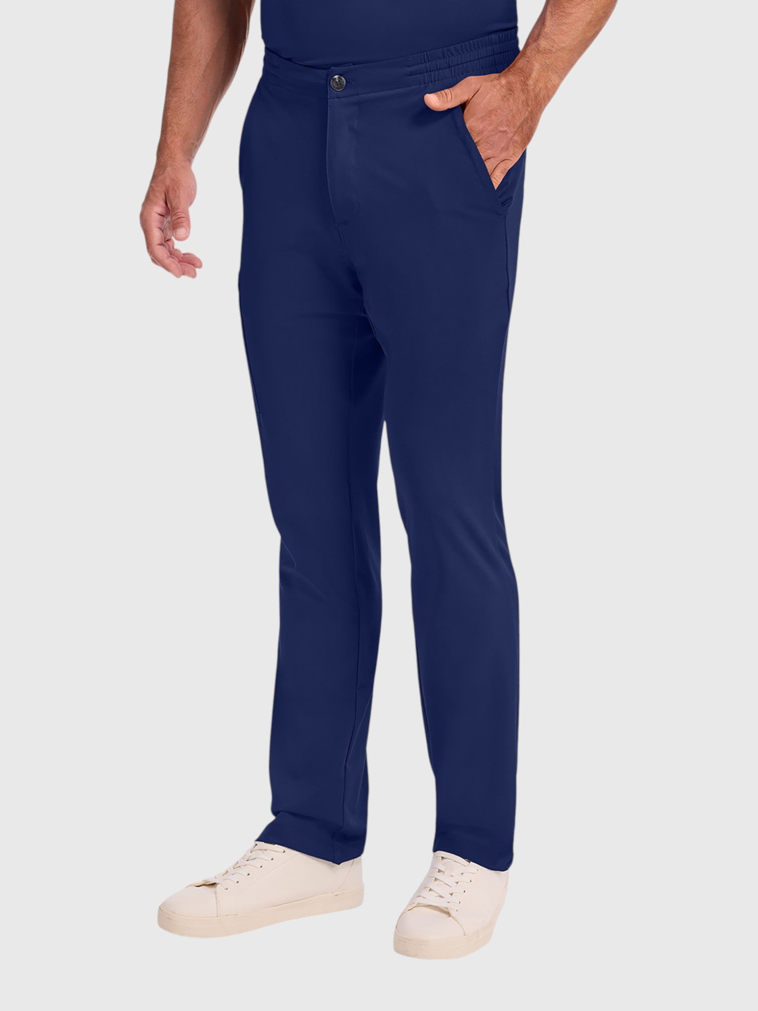V-Neck Top | Cargo Pant 10 Pocket Men's Scrub Set#Color_Navy Blue