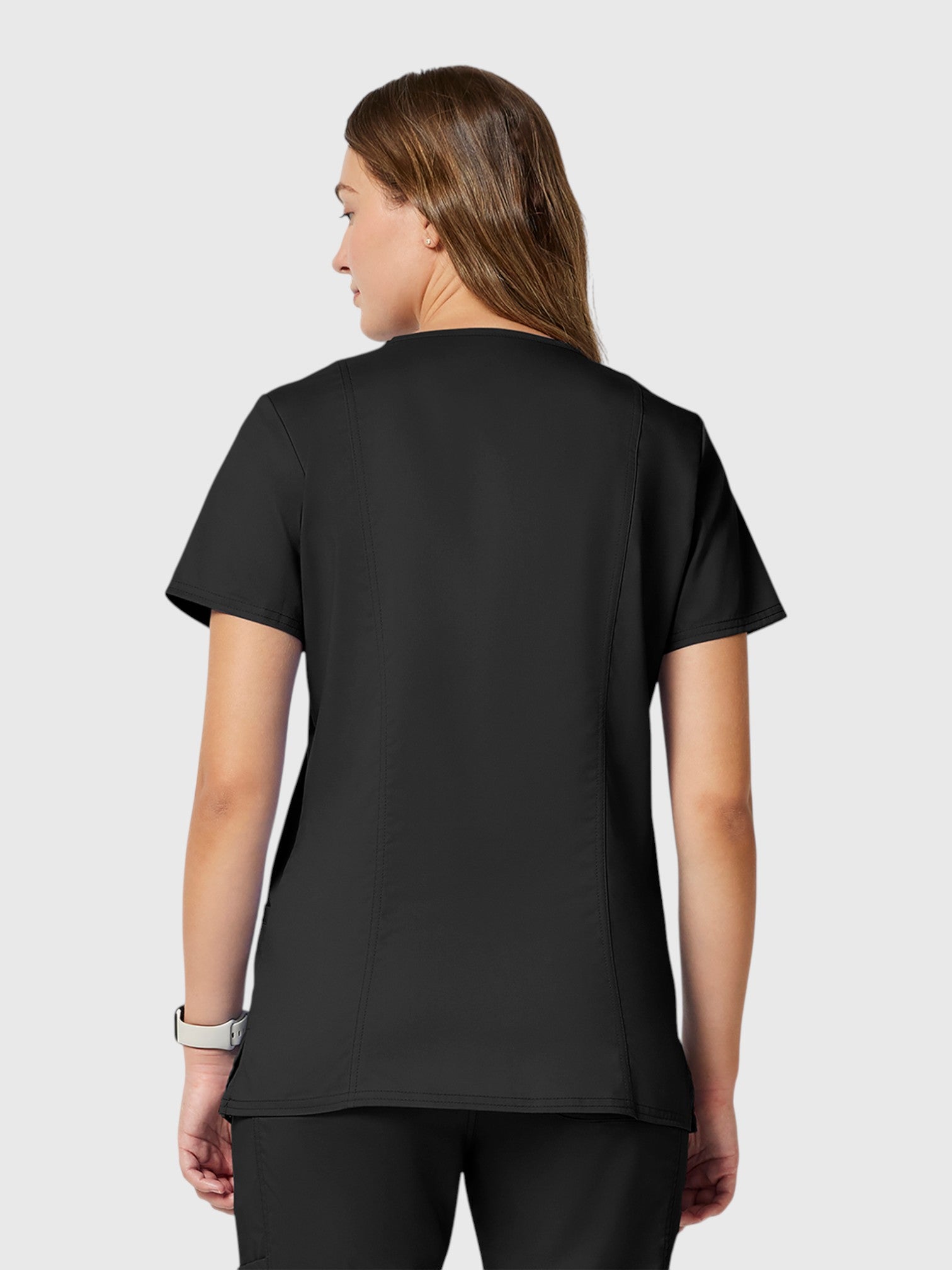 V-Neck Top | Tapered Leg Drawsting Pant 8 Pocket Women's Scrub Set#Color_Black