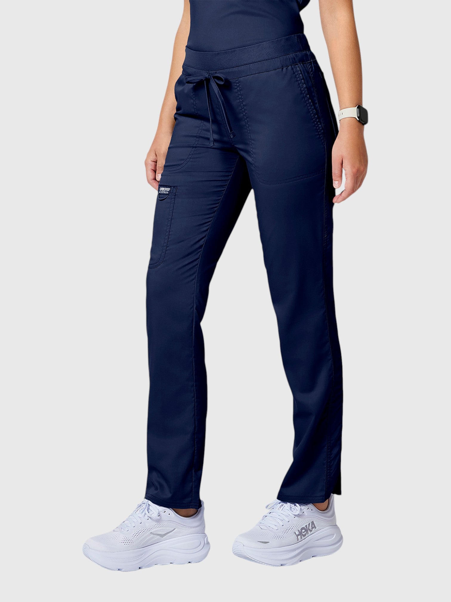 V-Neck Top | Tapered Leg Drawsting Pant 8 Pocket Women's Scrub Set#Color_Navy Blue