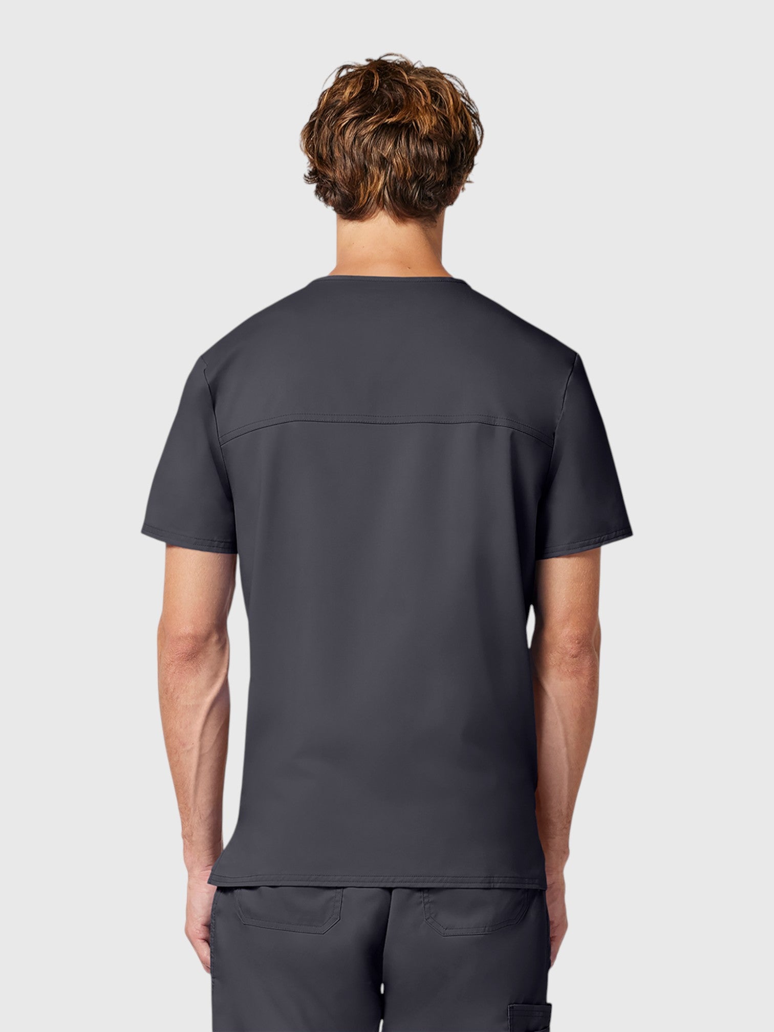 V-Neck Top | Mid Rise Tapered Pant 10 Pocket Men's Scrub Set#Color_Pewter