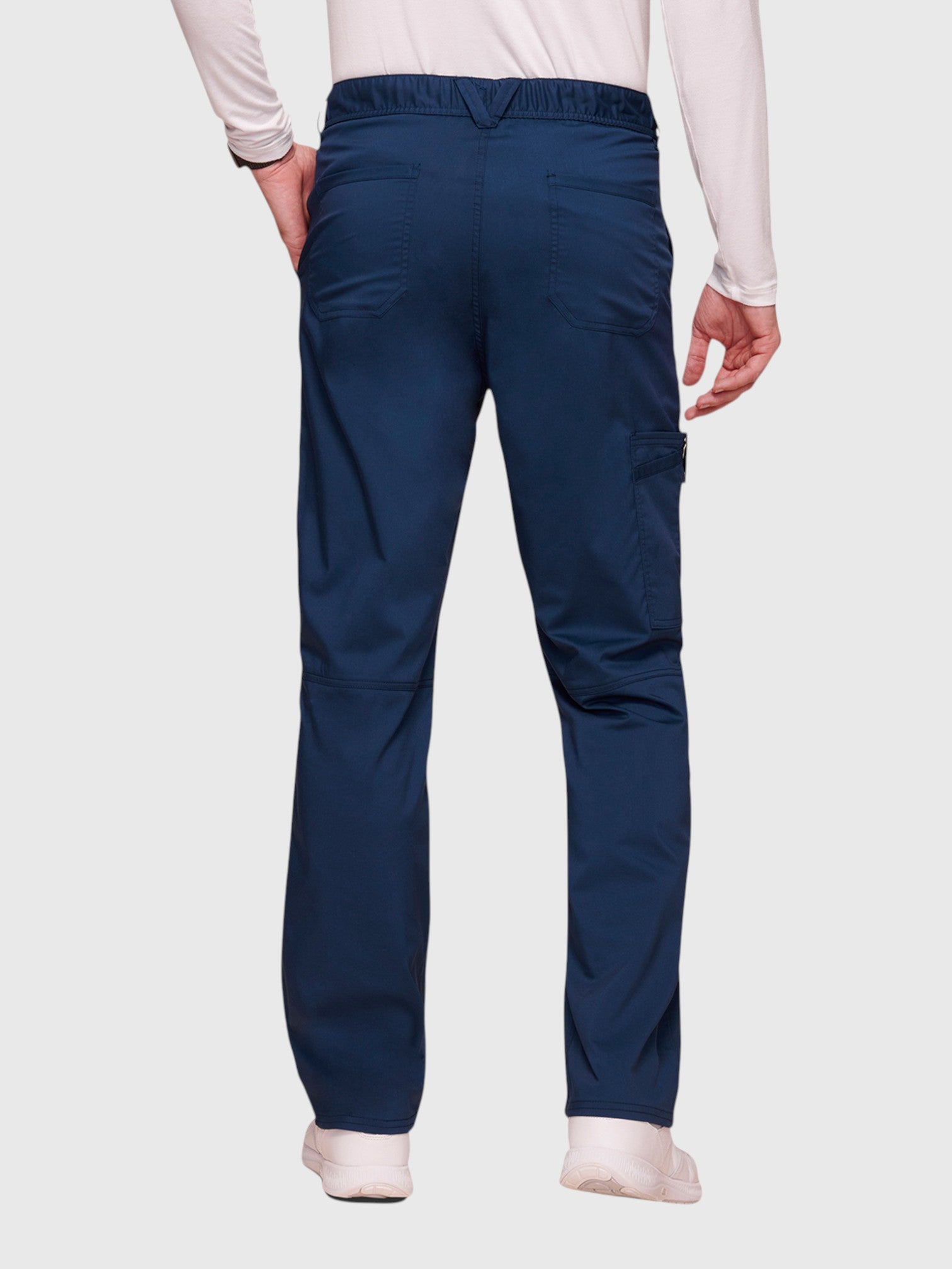 V-Neck Top | Mid Rise Tapered Pant 10 Pocket Men's Scrub Set#Color_Navy Blue