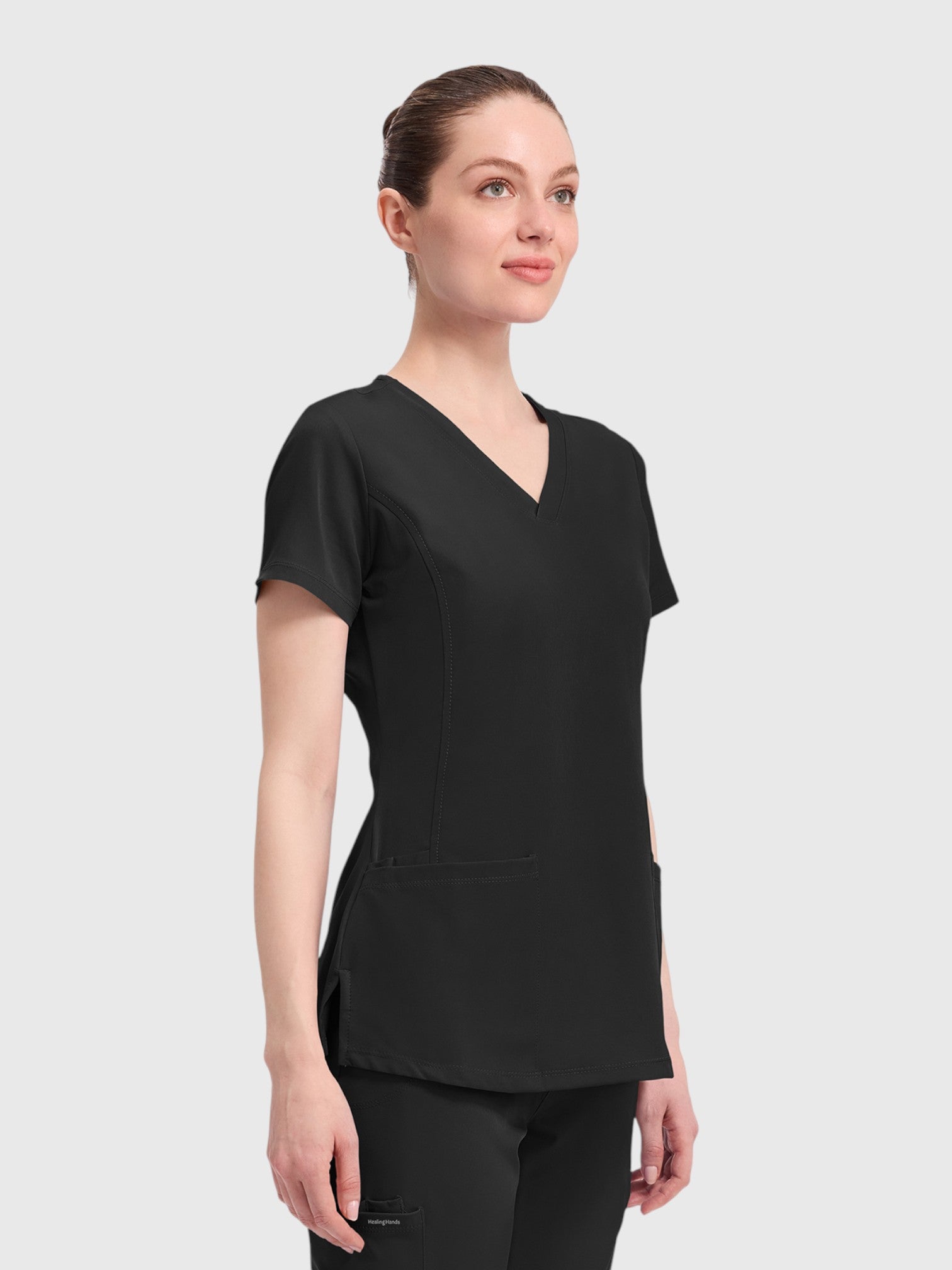 Modern V Neck 4 Pocket Women’s Scrub Top#Color_Black
